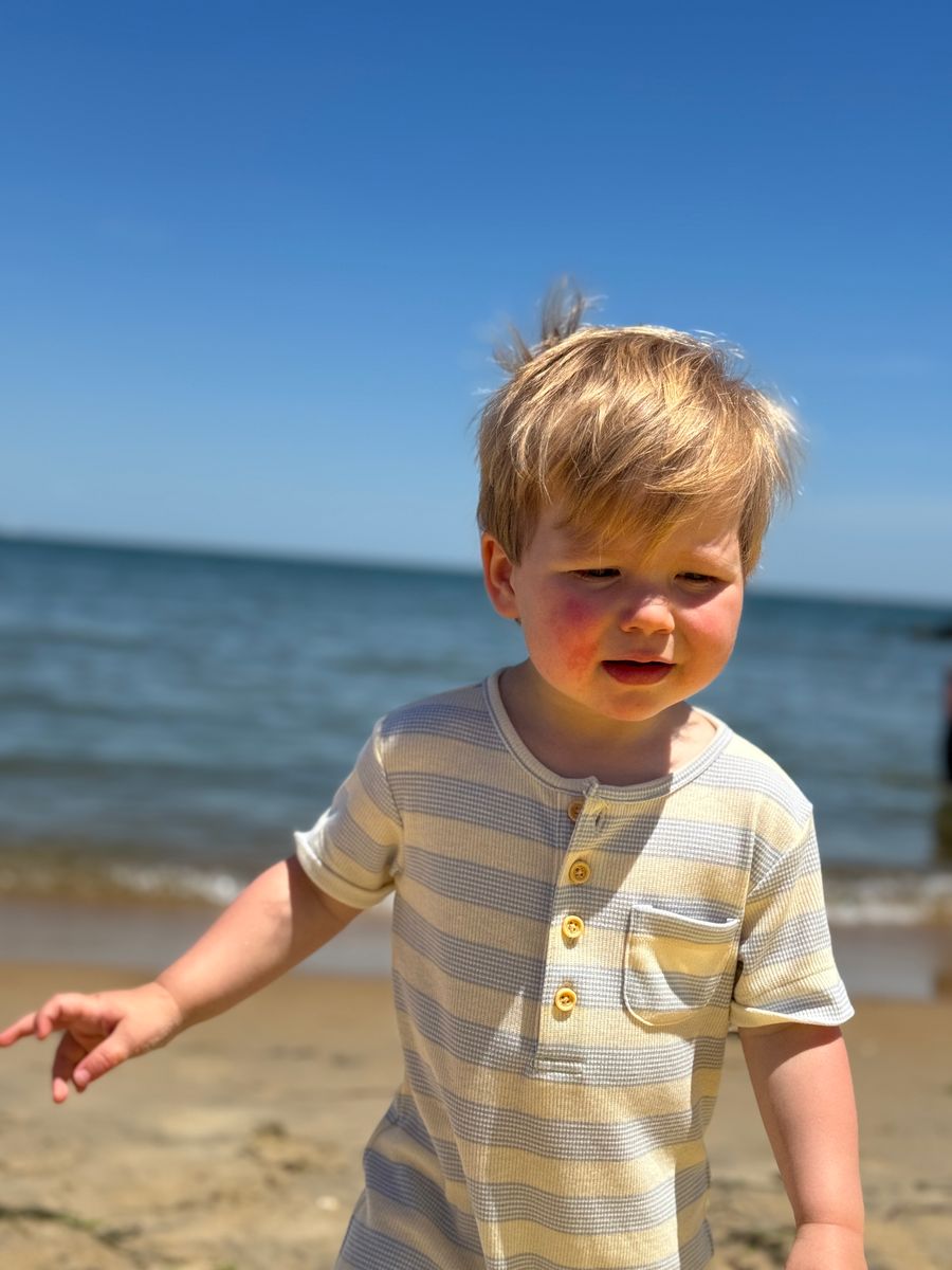 Gray and Cream Striped Henley Romper