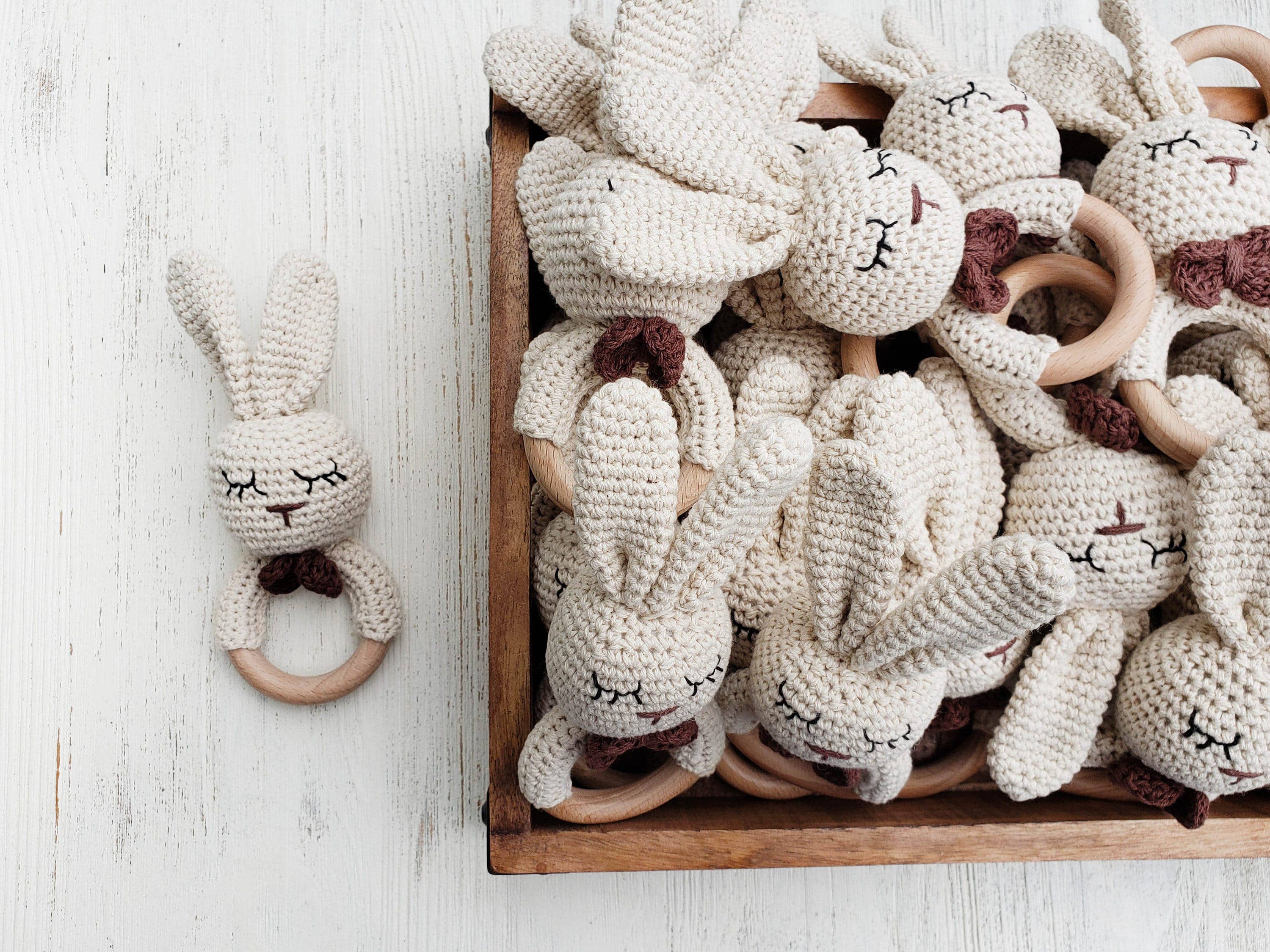 Natural Cotton Crochet Bunny Rattle: Baby Girl Bunny