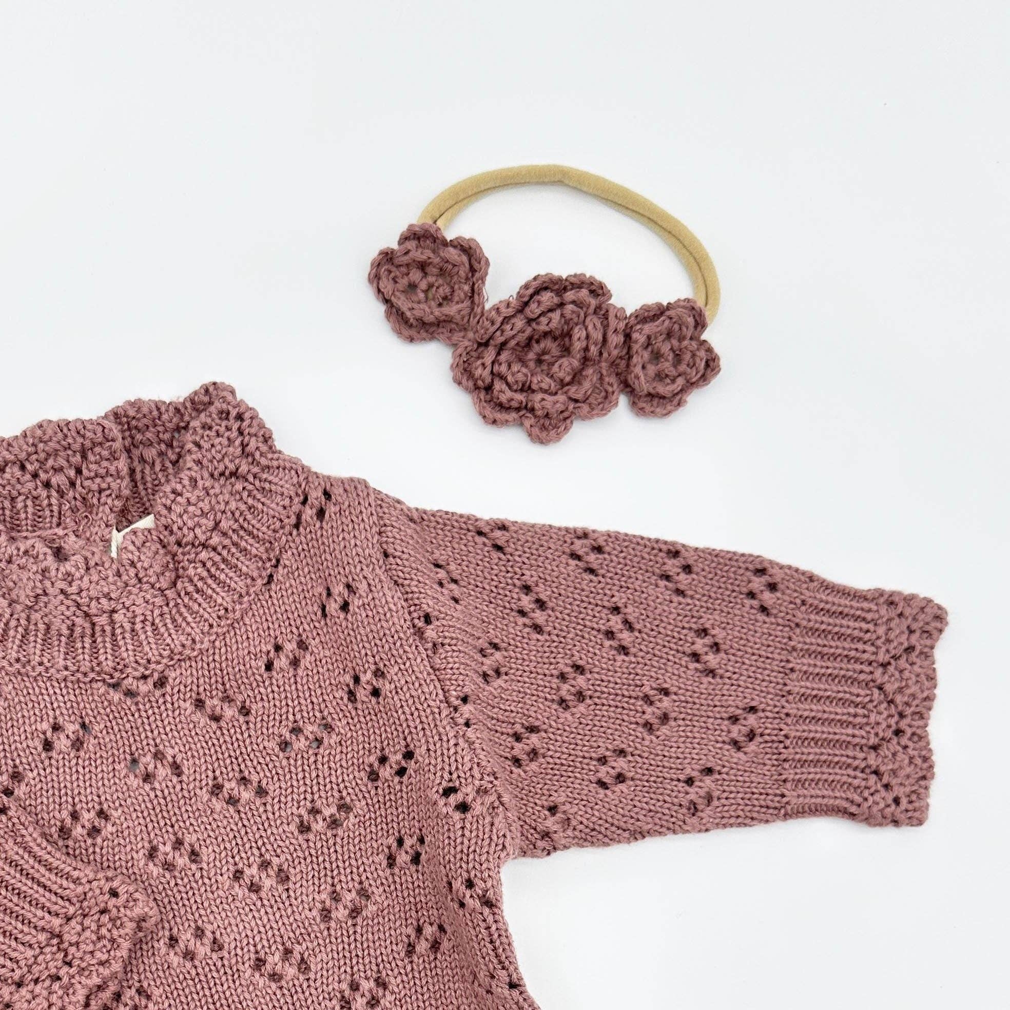Crochet Flower Headband: Pink Triple Flower