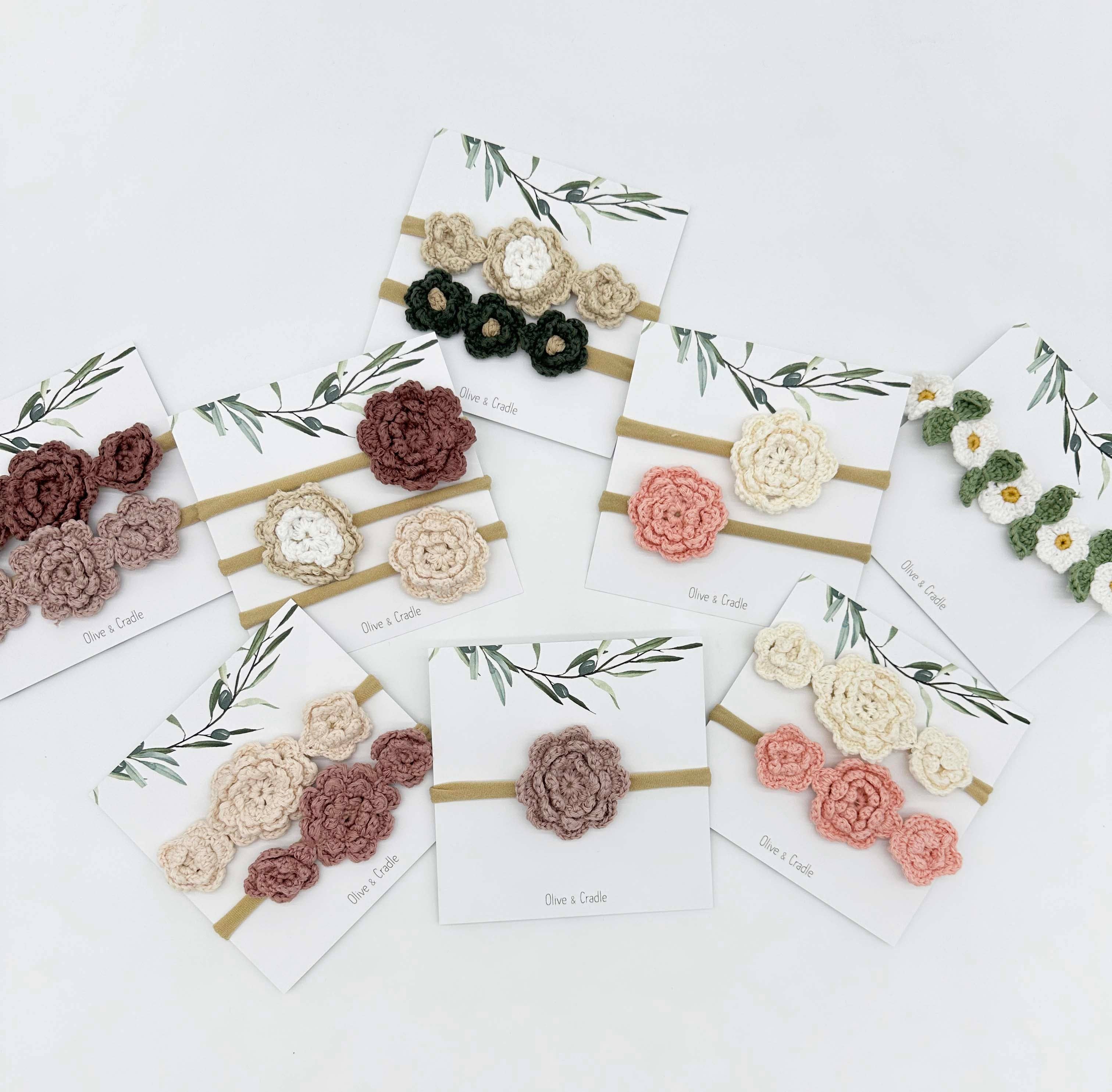 Crochet Flower Headband: Cream Triple Flower