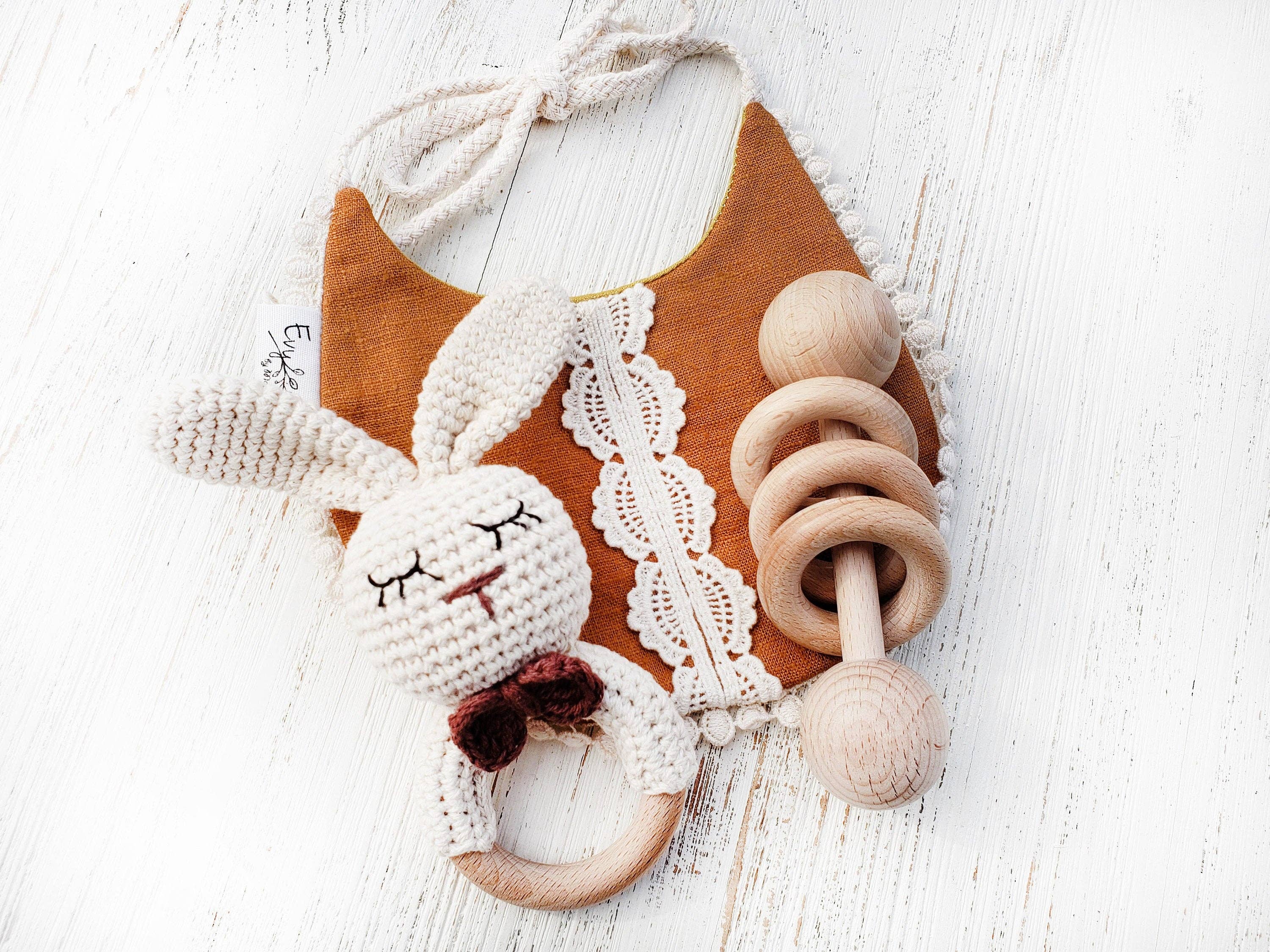 Natural Cotton Crochet Bunny Rattle: Baby Girl Bunny