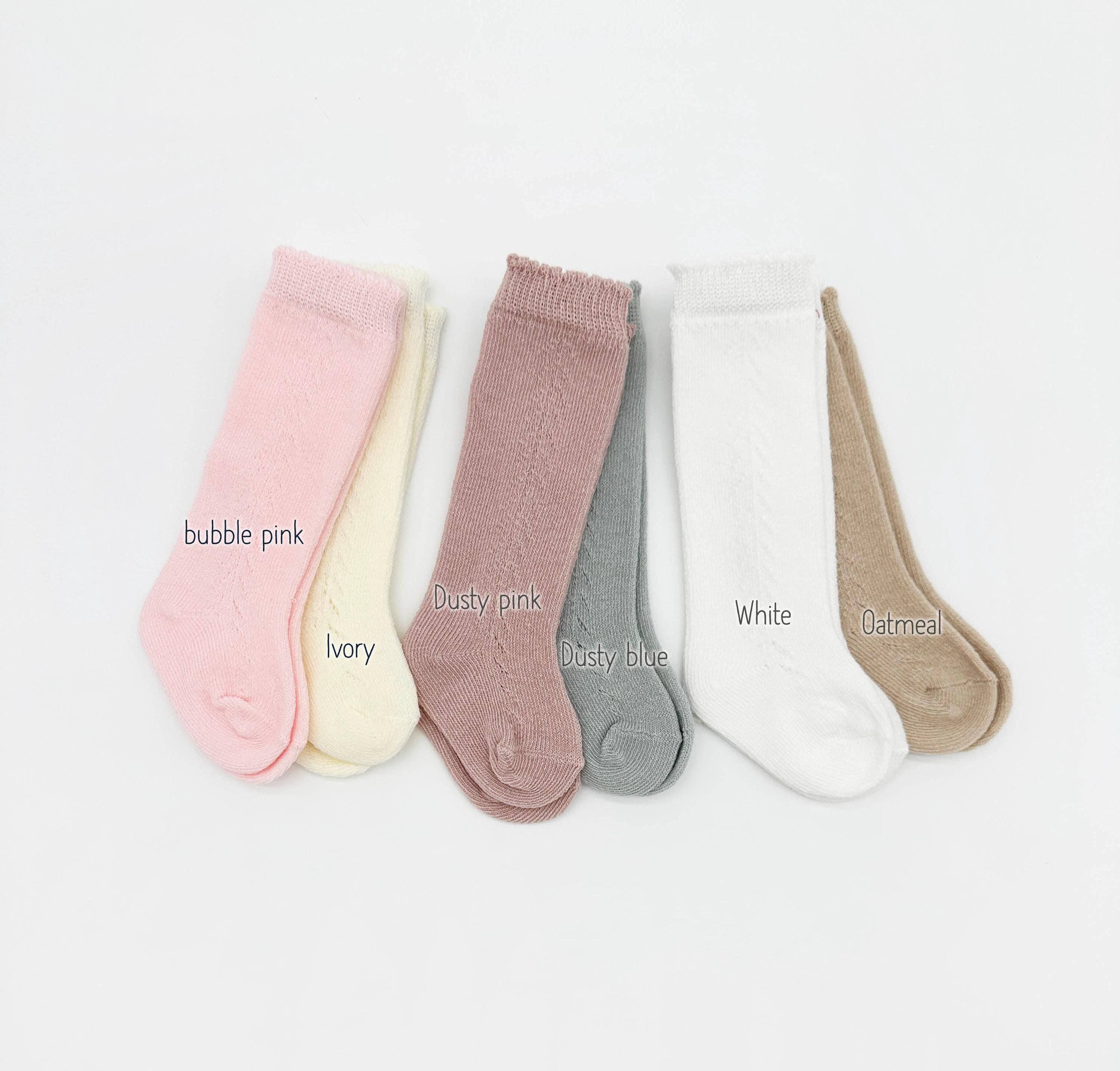 French Lace Knee High Baby Socks: White