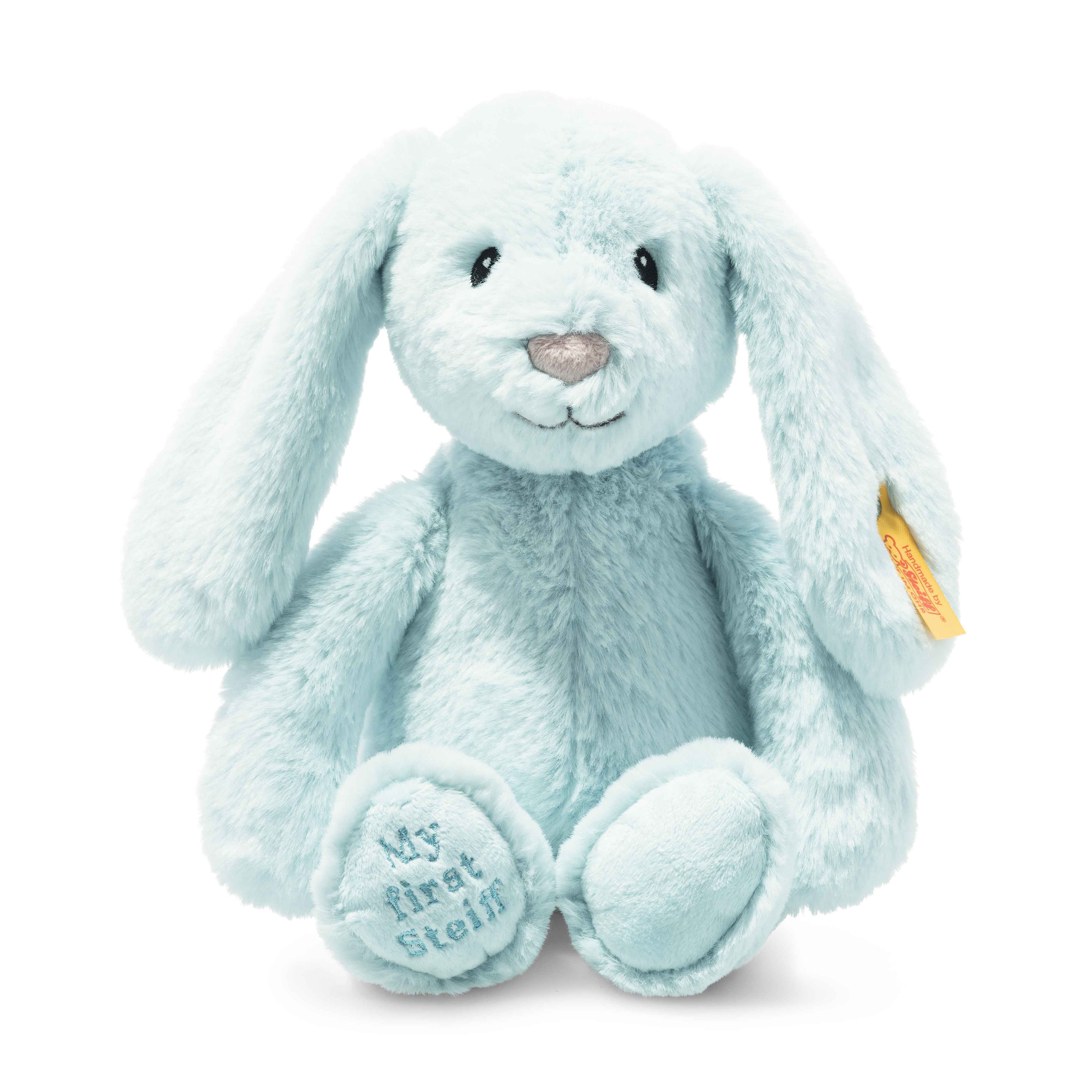 My First Steiff Hoppie Rabbit Blue Baby Toy, 10 Inches