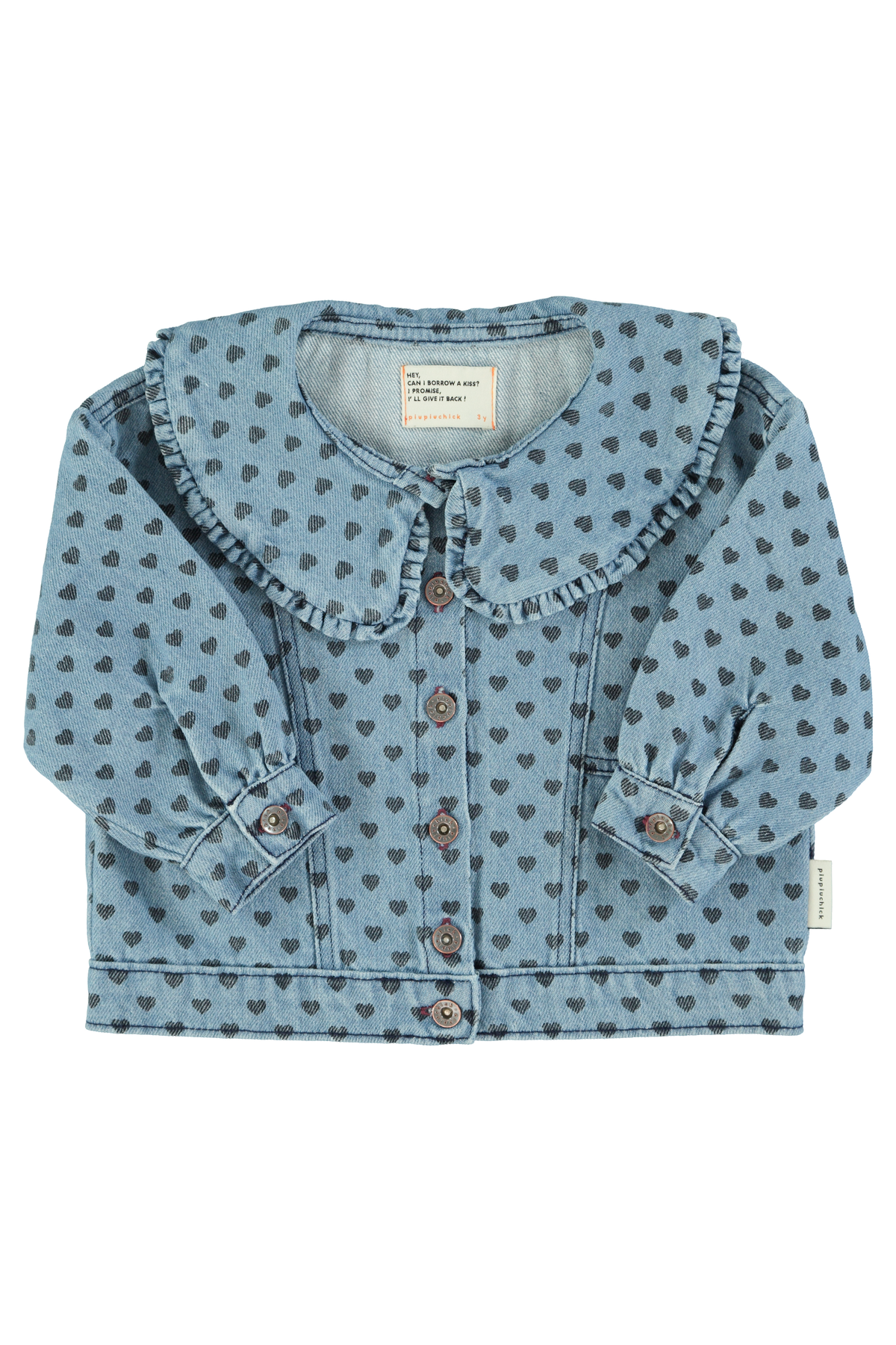 Jacket | Washed Blue Denim w/ Black Hearts