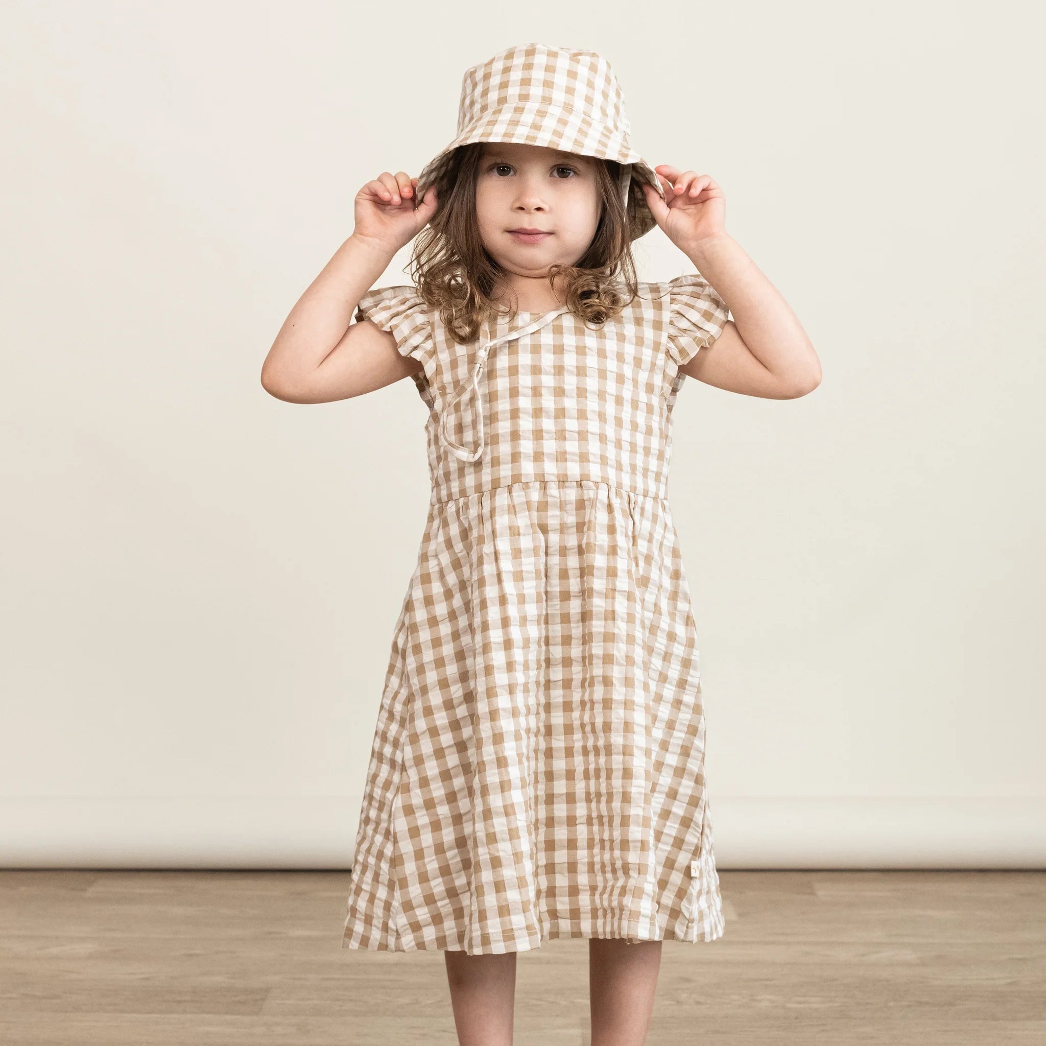 Organic Flutter Summer Dress || Brown Chequered