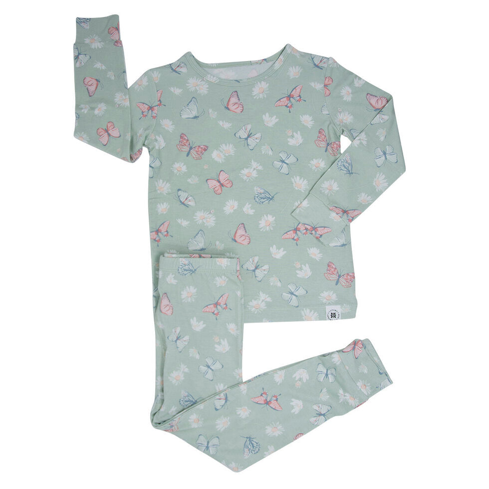 Bamboo Big Kid Pajamas || Butterfly Daisy Mint
