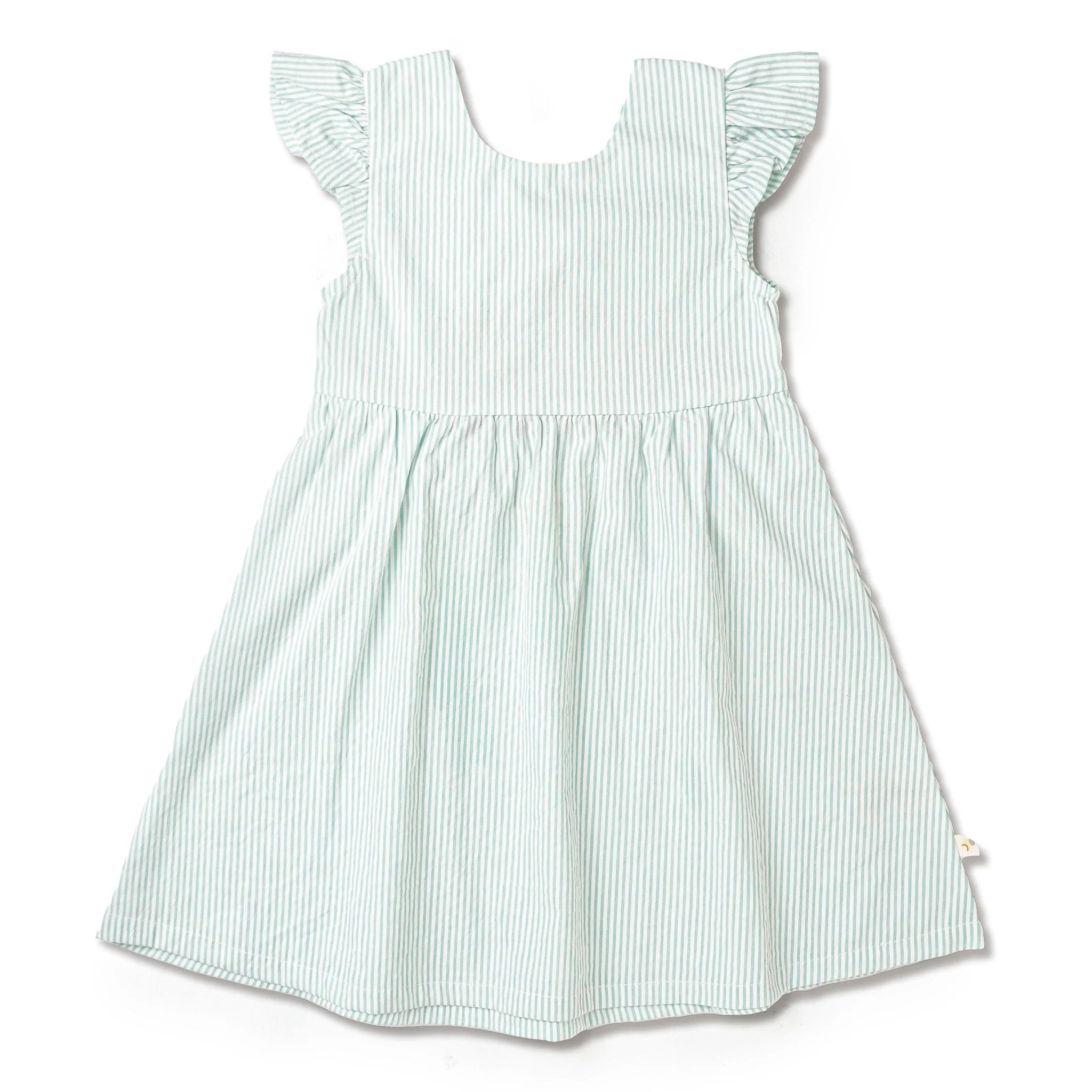 Organic Flutter Summer Dress || Green Stripes