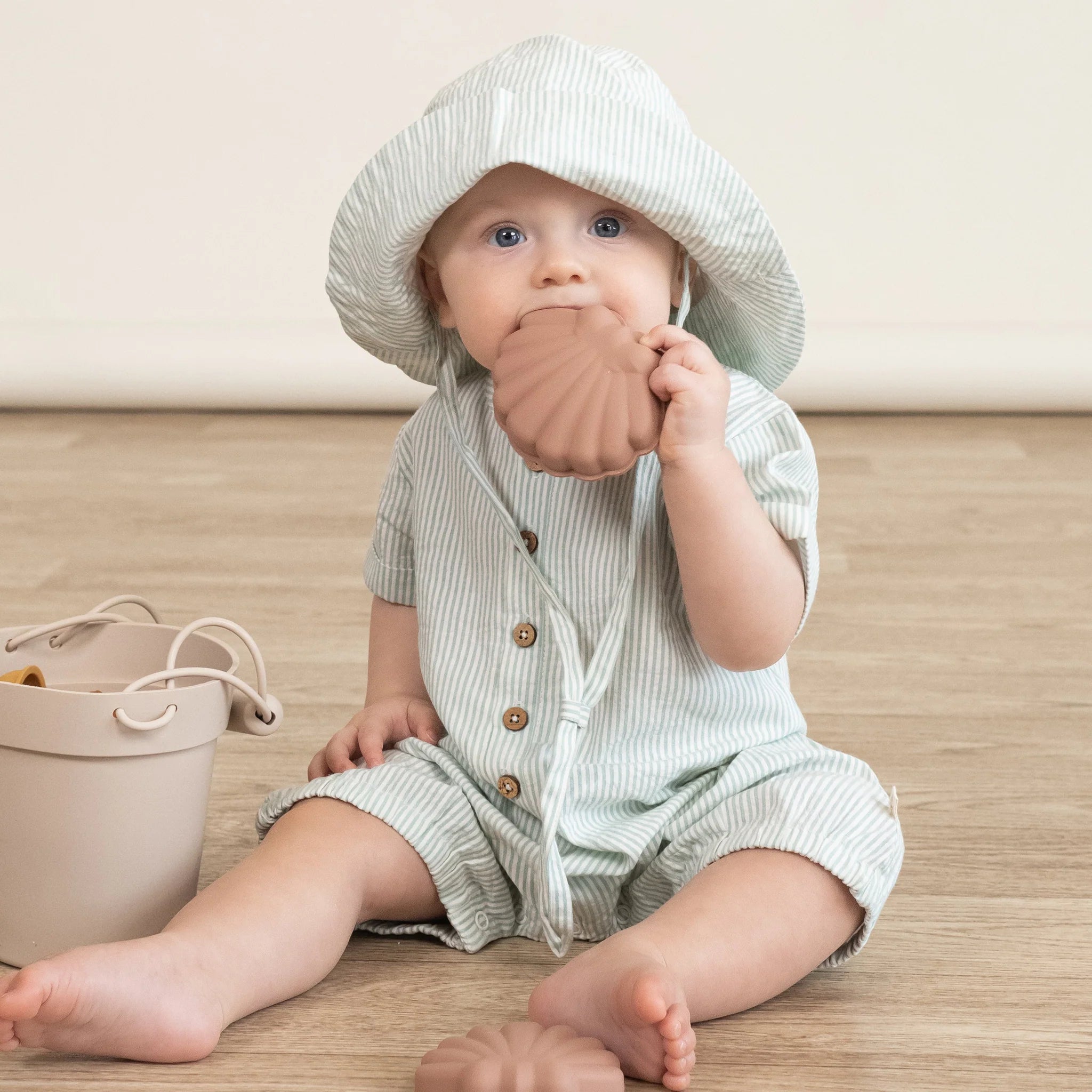 Organic Short Bubble Romper || Green Stripes