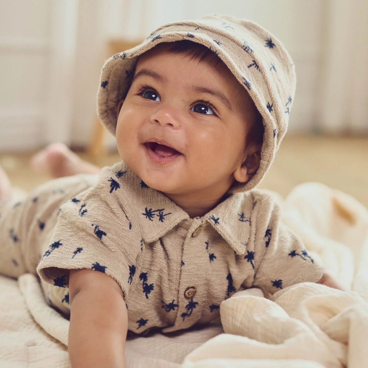 Palm Printed Terry Polo Shirt