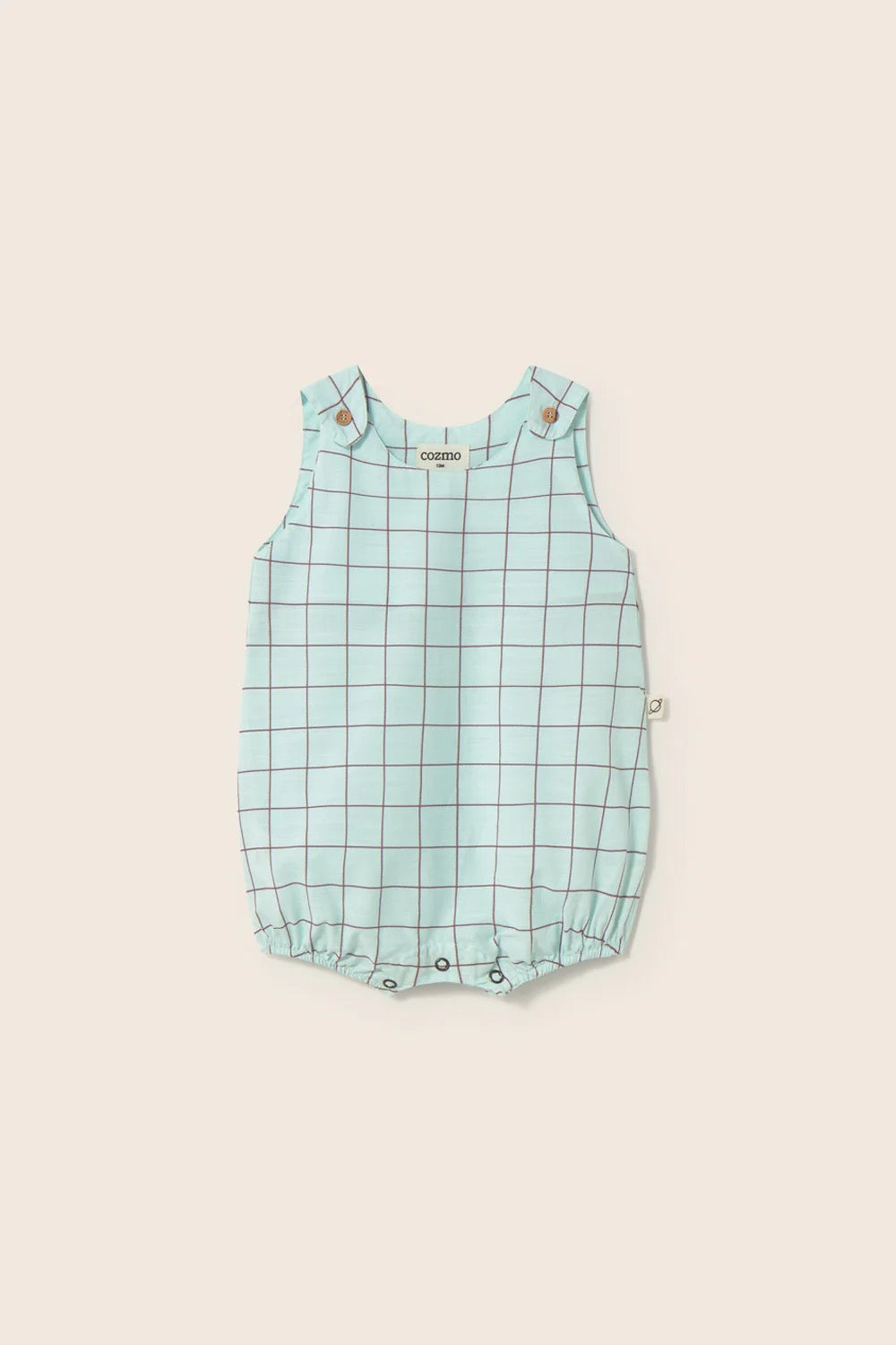 Slub Plaid Baby Romper || Aqua