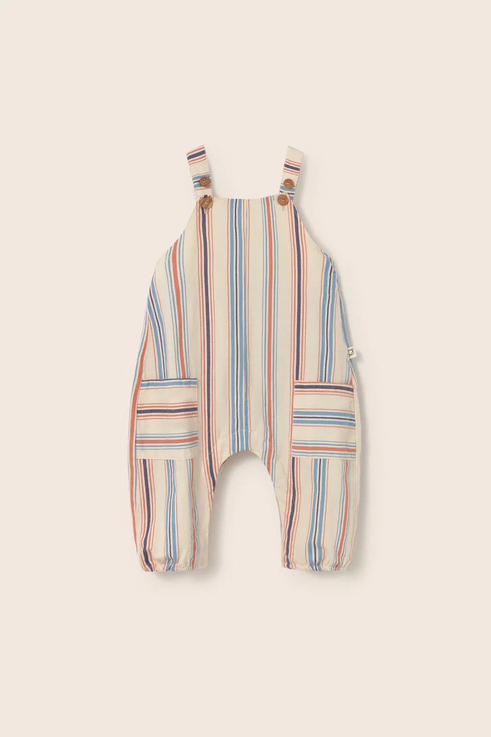 Striped Cotton Baby Overalls || Ivory
