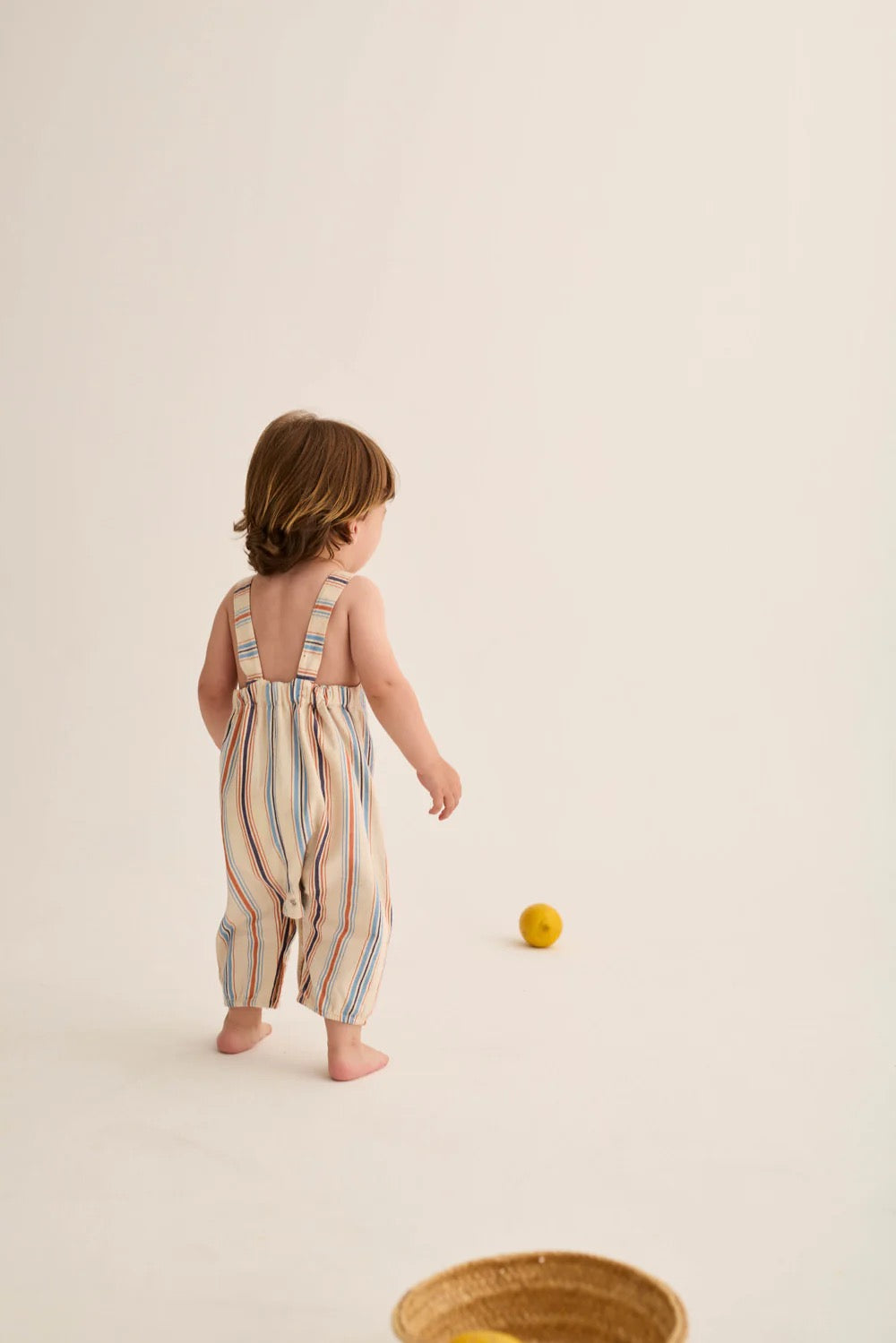 Striped Cotton Baby Overalls || Ivory