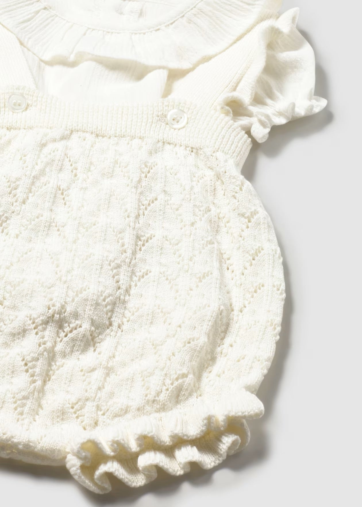 Mayoral Newborn Girl Knit Dungaree and Blouse Set || Ivory