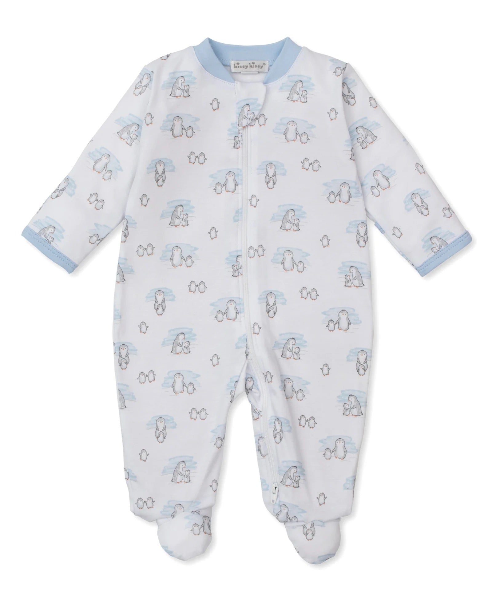 Snow Happy Penguins Blue Zip Footie and Hat Set