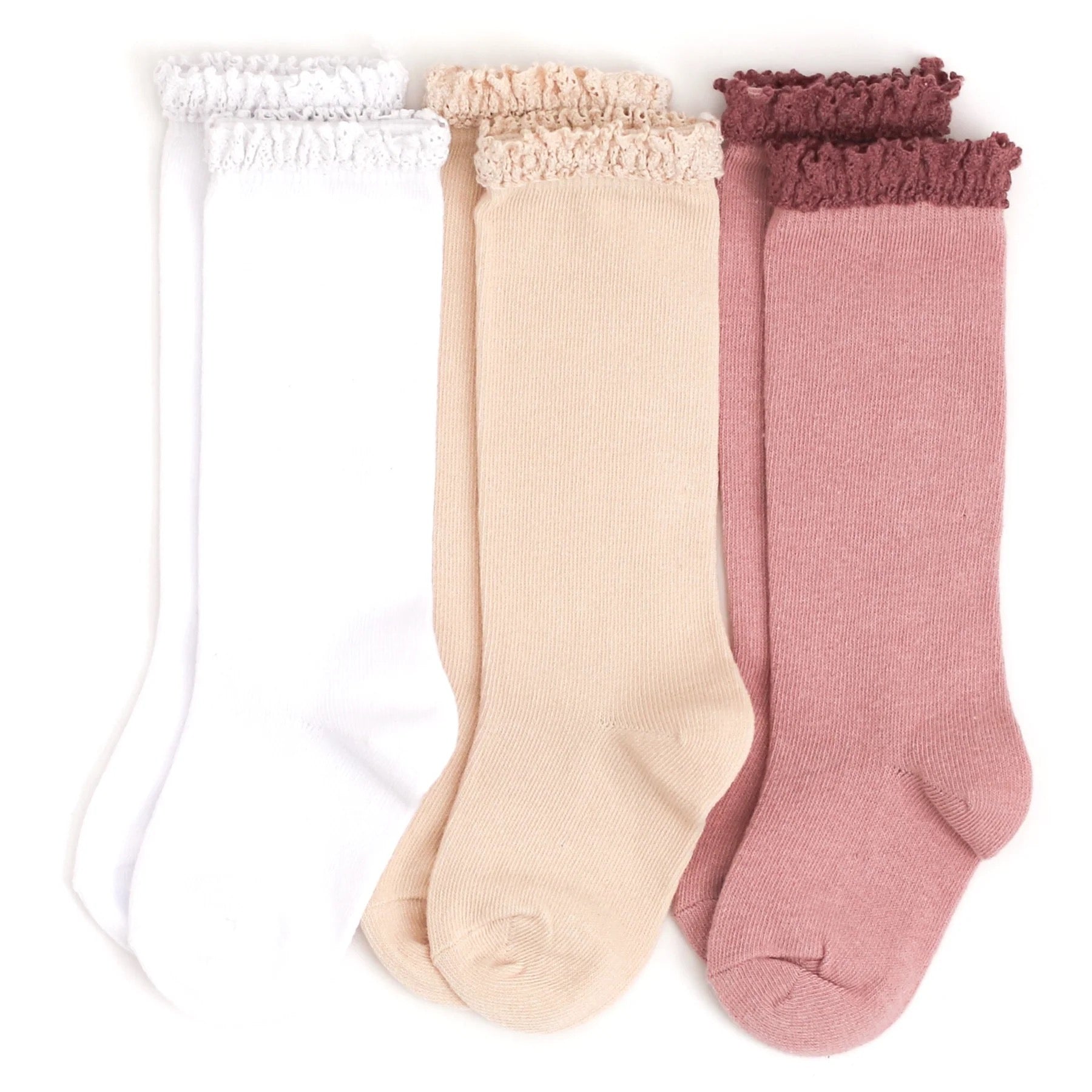 Little Stocking Co Girlhood Lace Top Knee High Socks || 3-Pack