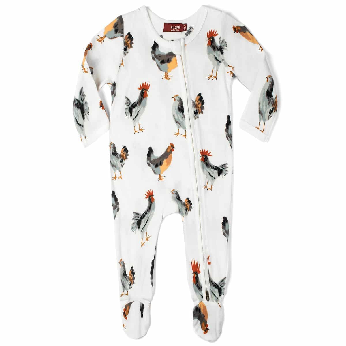 Milkbarn Organic Cotton Zip Romper || Chickens