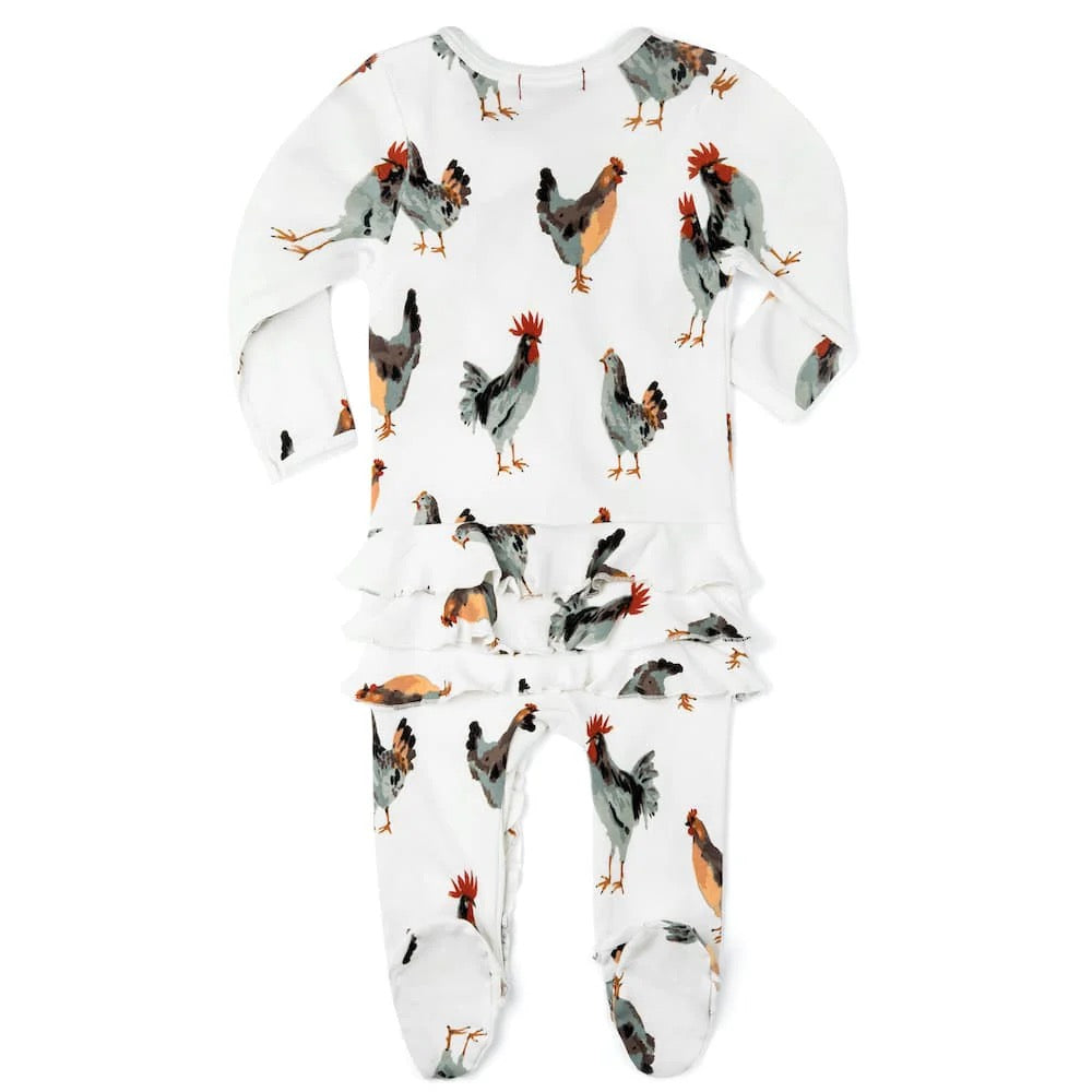 Milkbarn Organic Cotton Ruffle Zipper Romper || Chicken
