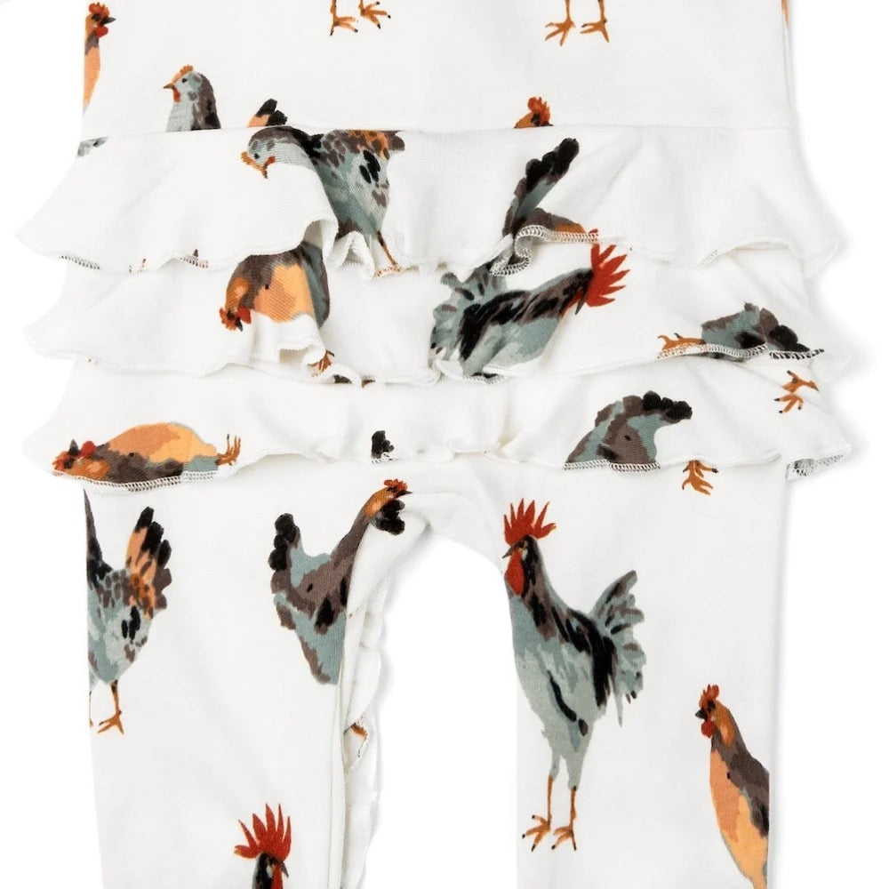 Milkbarn Organic Cotton Ruffle Zipper Romper || Chicken