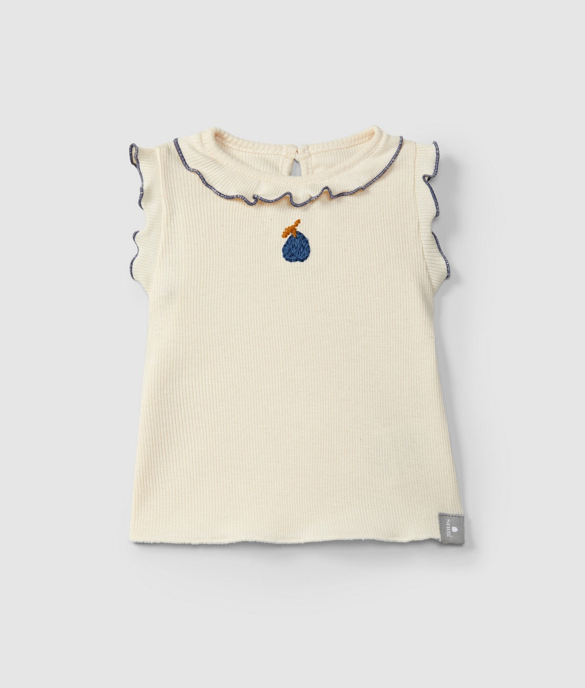 Snug Embroidered Rib Cap Sleeve Top || Indigo