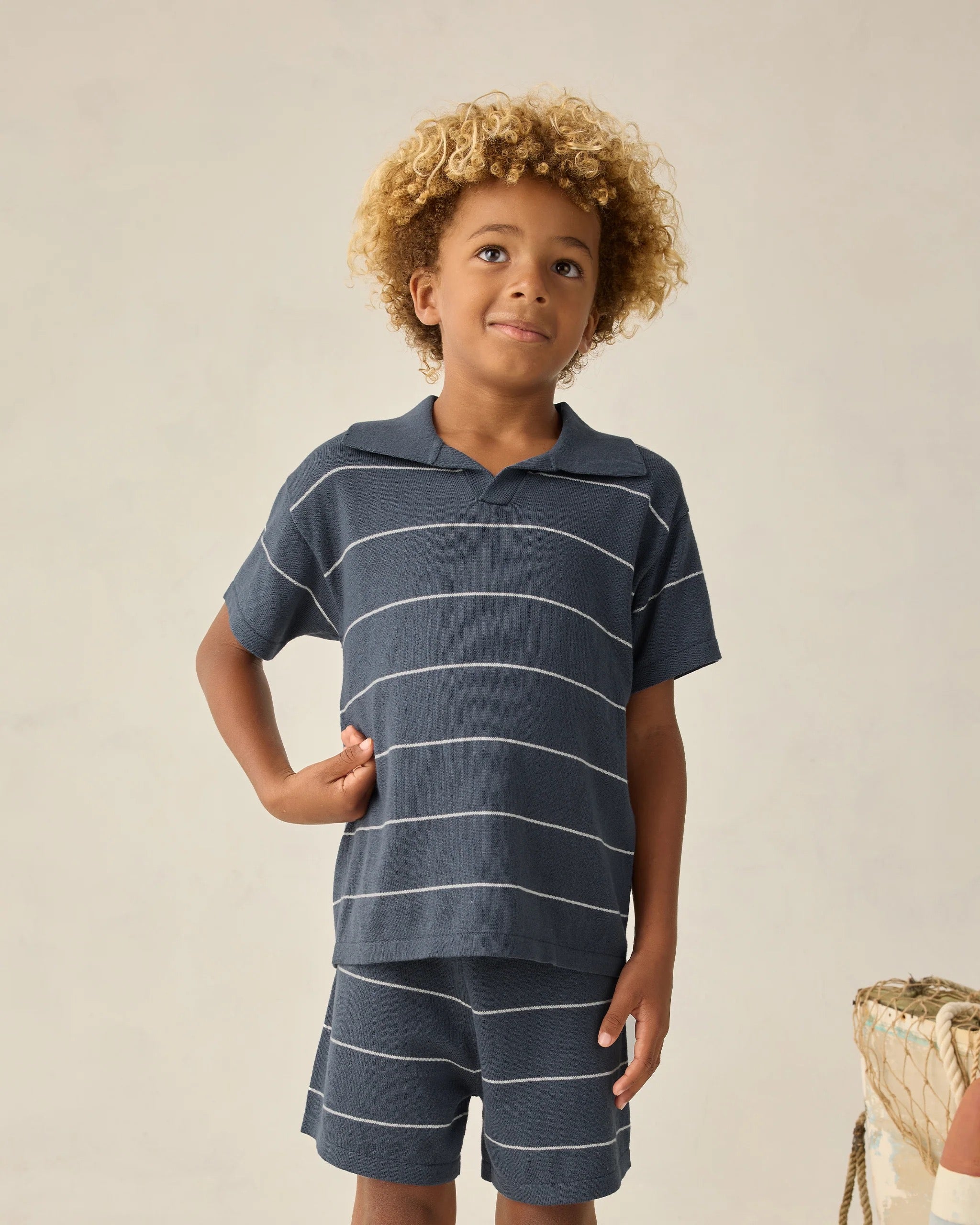 Rylee + Mrs Chandler Knit Polo || Navy Stripe