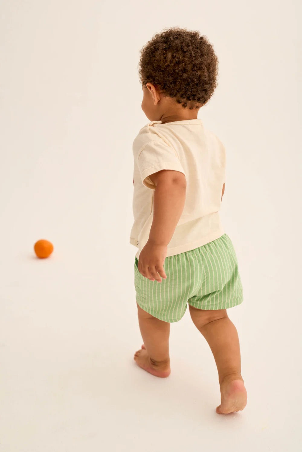 Striped Linen-look Baby Shorts || Green