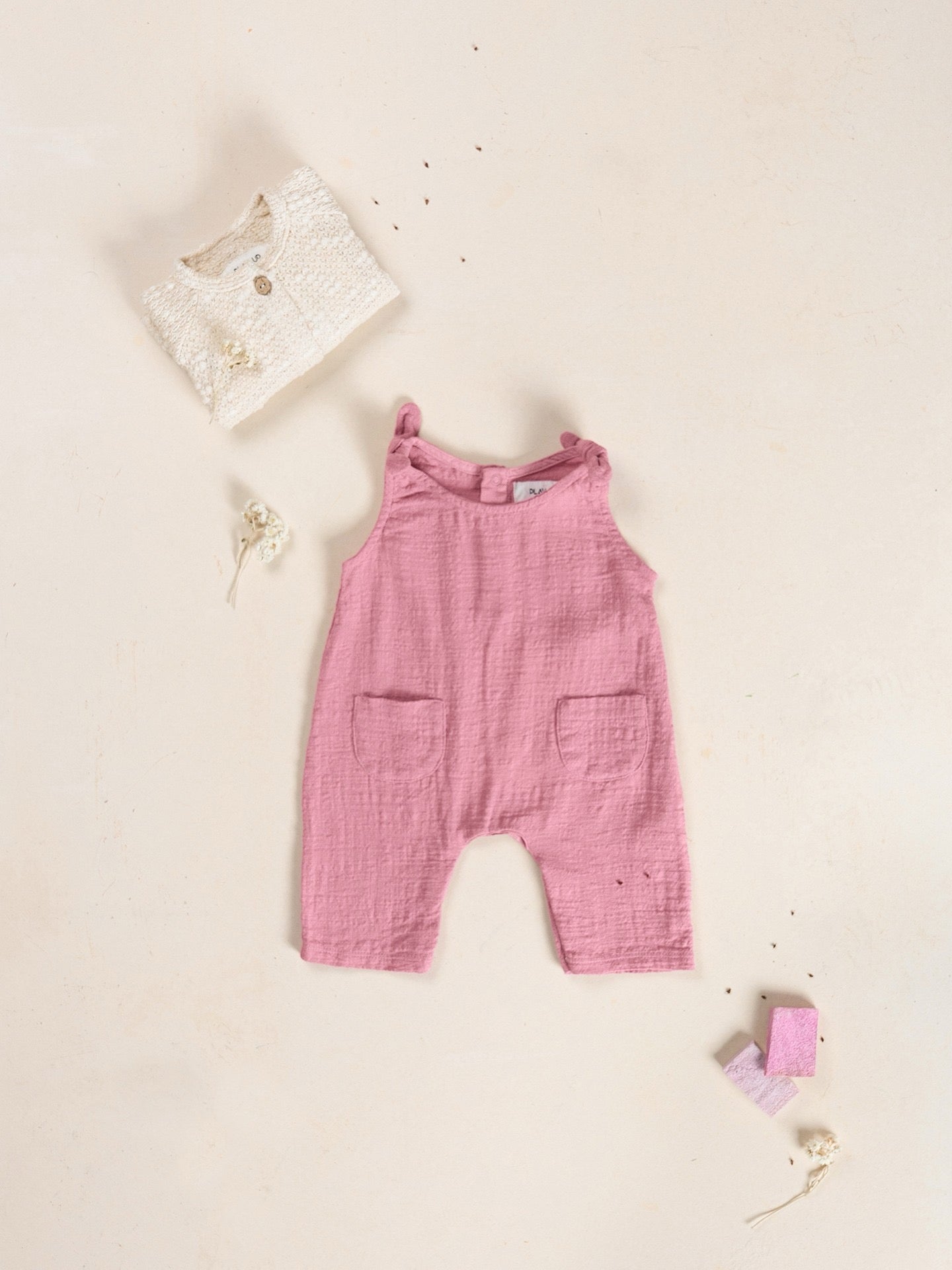 Play Up Organic Cotton Baby Pocket Jumpsuit || Berry