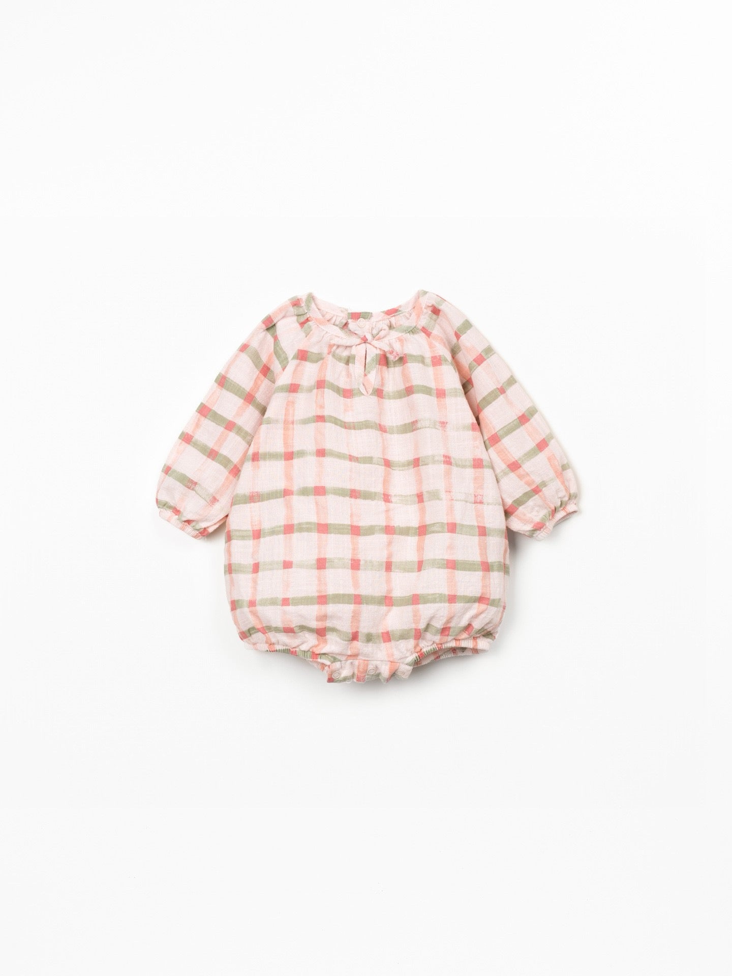 Play Up Checked Print Bubble Romper || Pink/Green