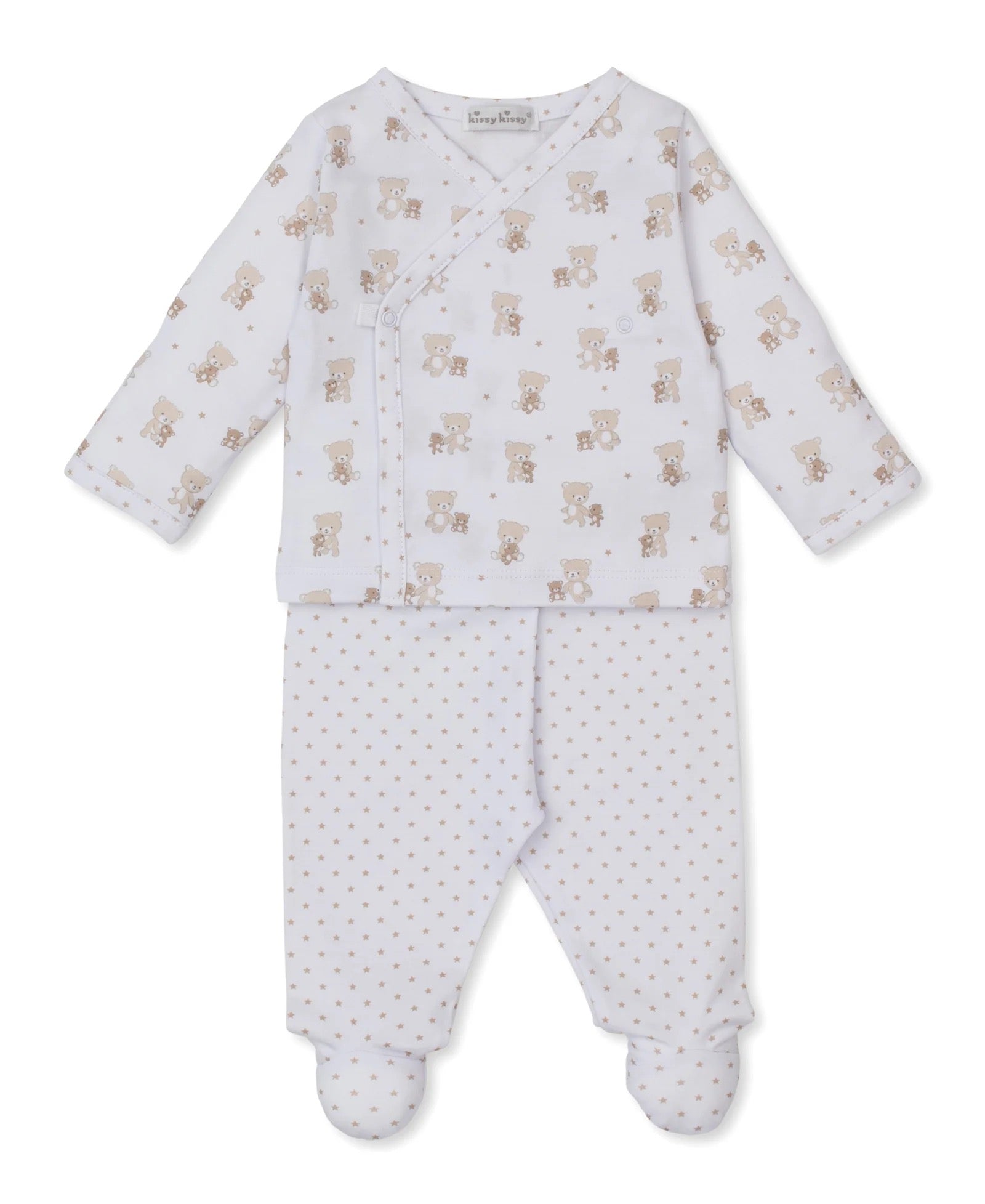 Kissy Kissy Teddy Bear Love Footed Pant Set || Tan/Stars