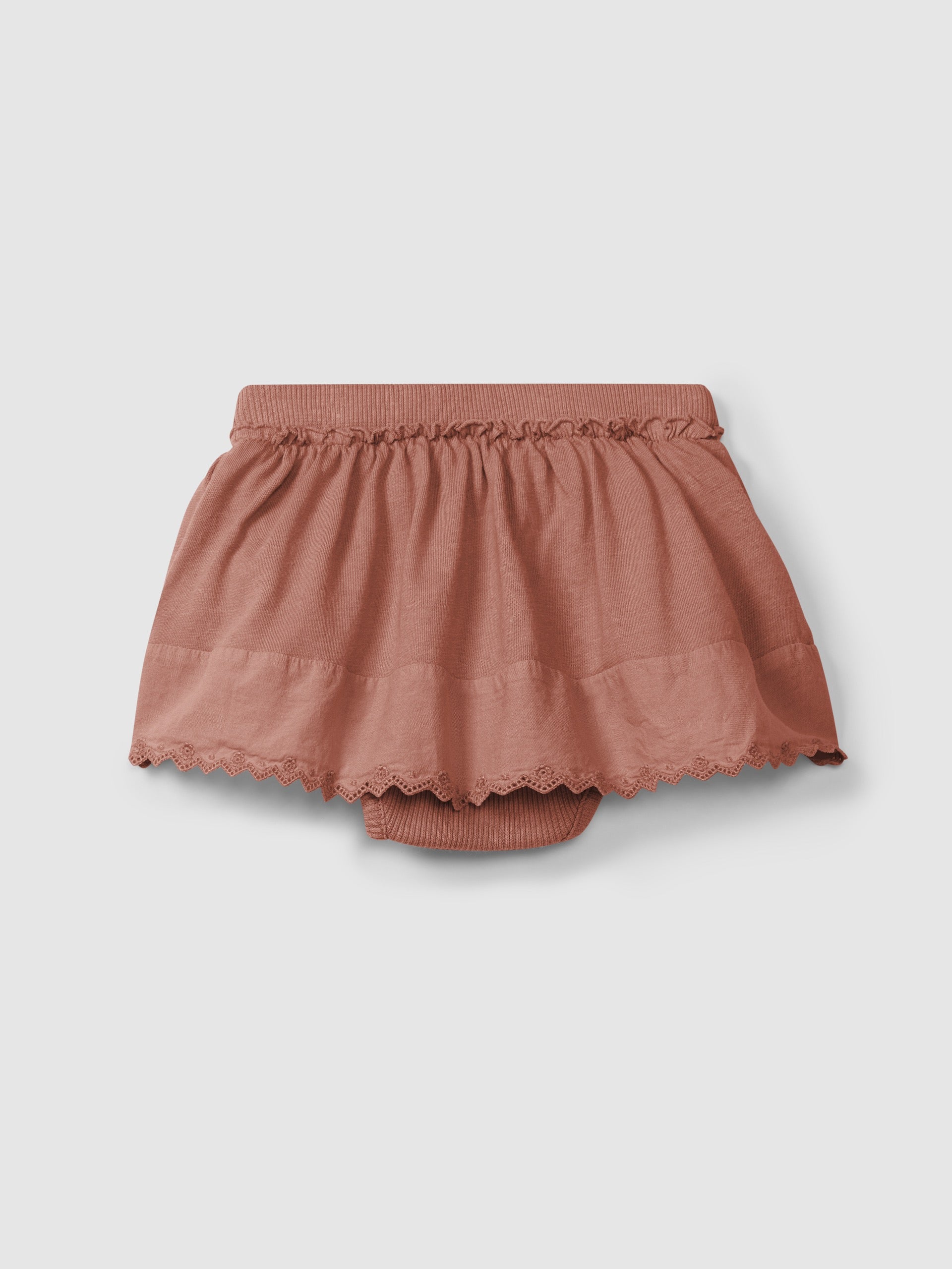 Snug Cotton Jersey Skort with Embriodered Detail || Terracotta