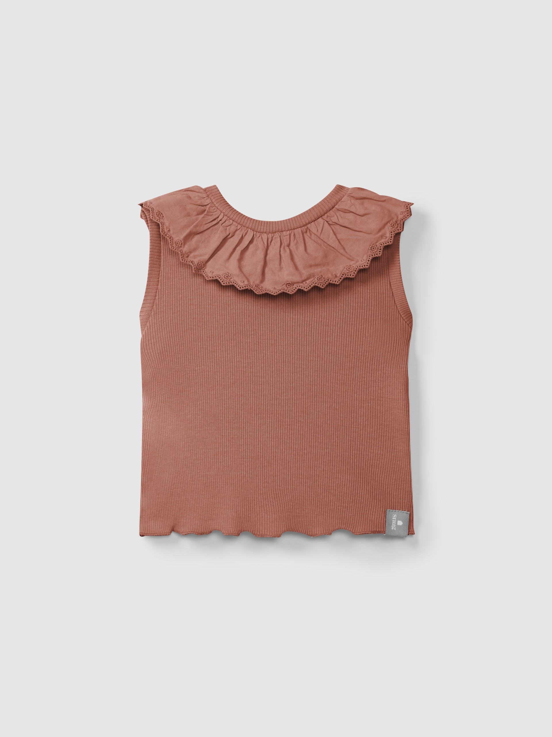 Snug Ribbed Jersey Top with Embroidered Collar || Terracotta