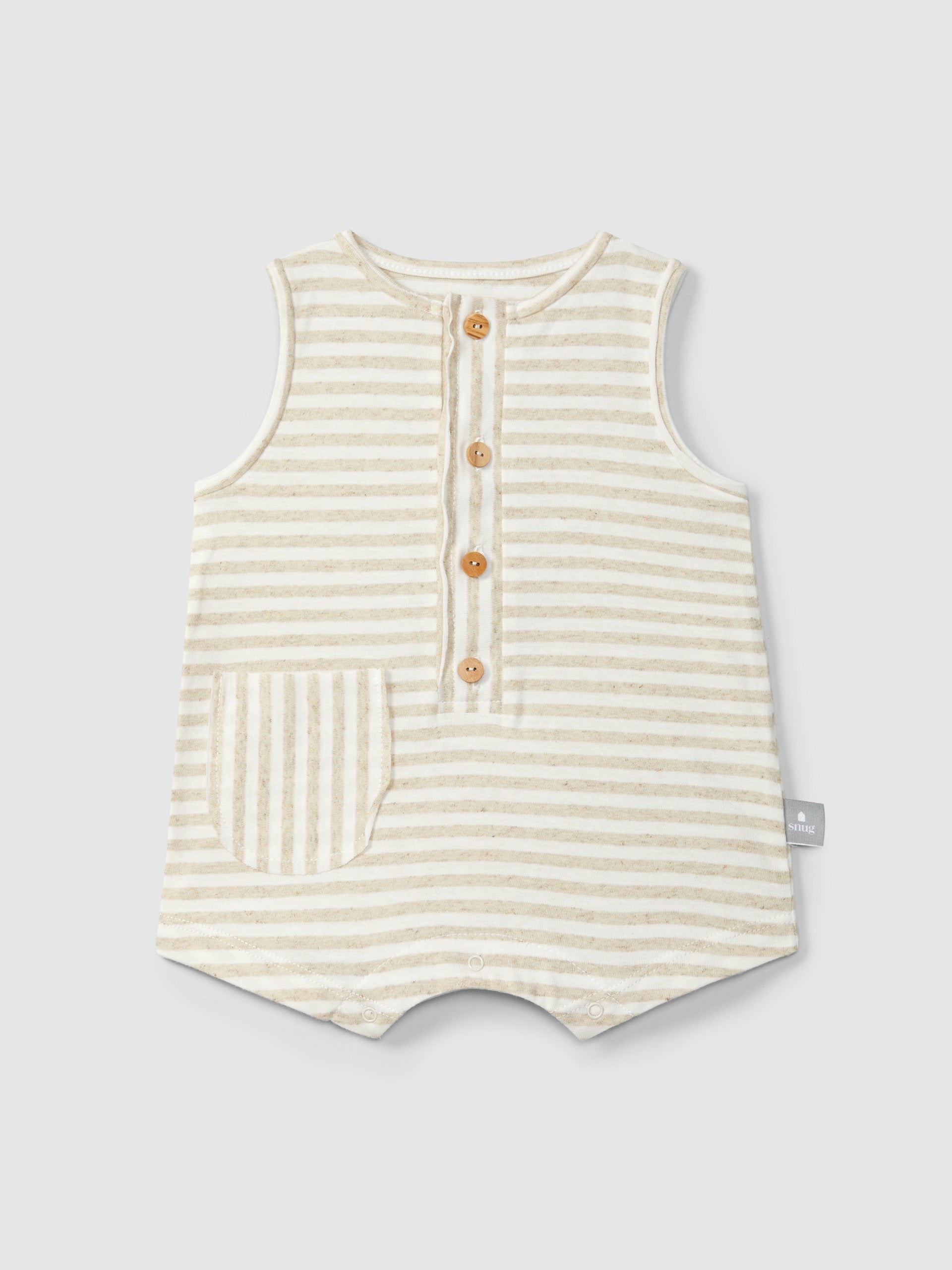 Snug Shortie Romper with Pocket || Linen Stripe