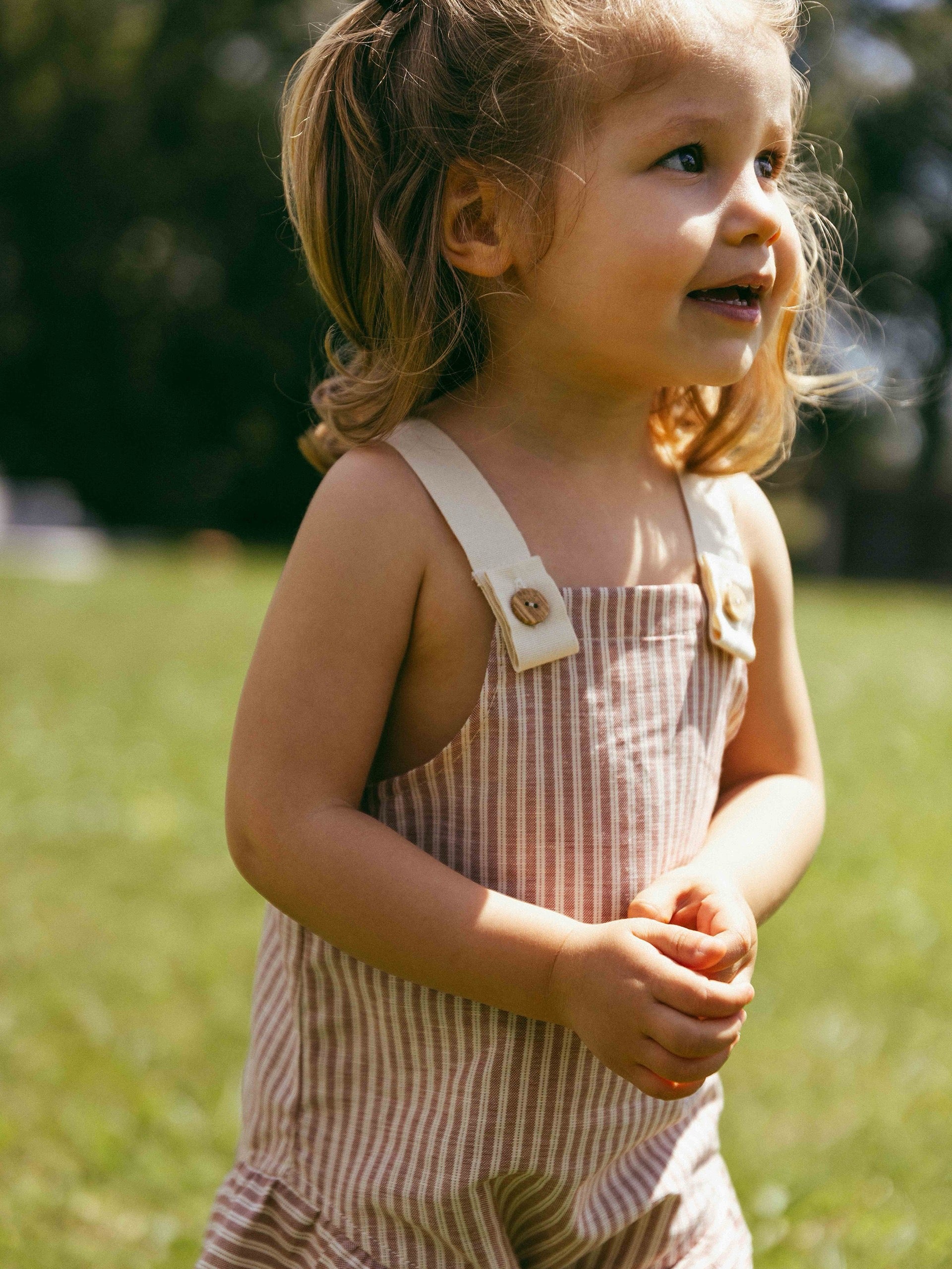 Snug Overalls in Stripe with Lace Trim || Indigo