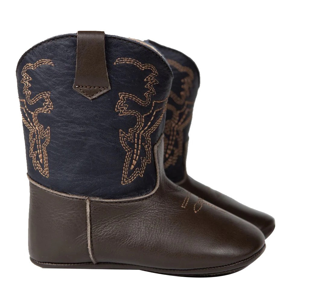Frisco Baby Cowboy Boots || Chocolate/Navy