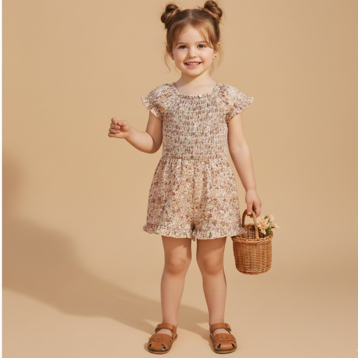 Make Make Organics Smocked Jumpsuit || Pastel Bloom