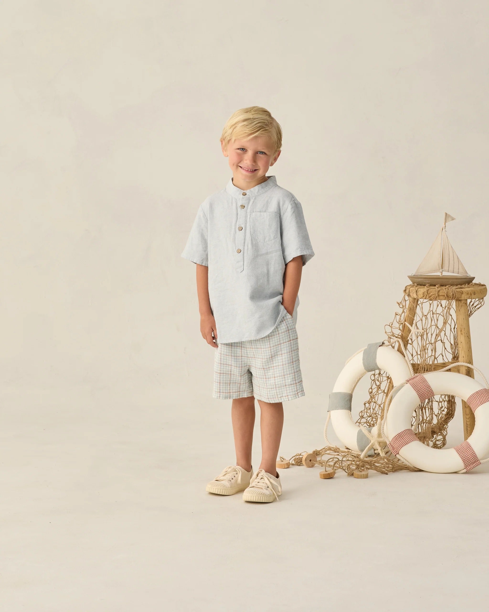 Rylee + Cru Perry Short || Light Blue Plaid