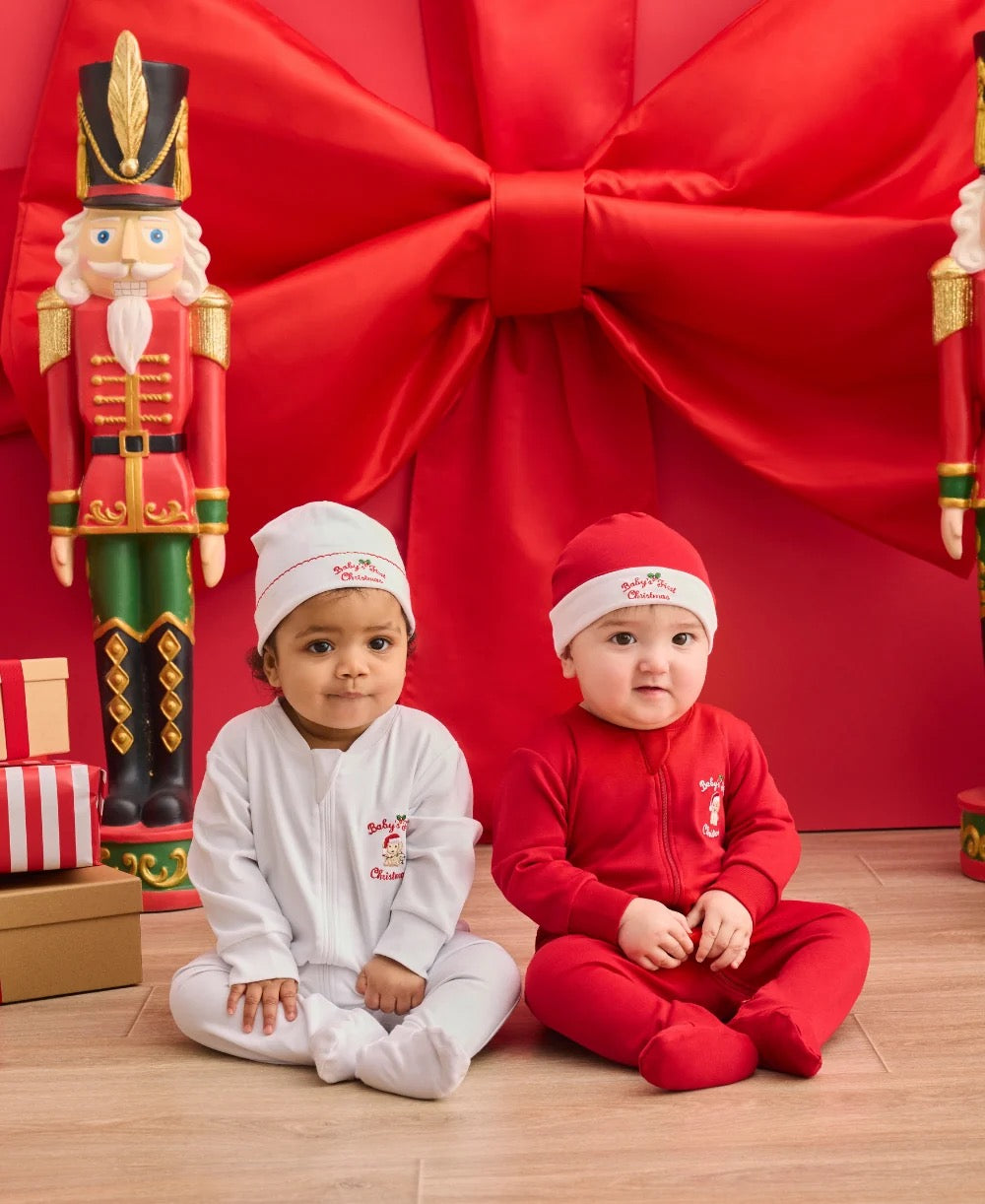 Kissy Kissy Baby's First Christmas Zip Footie || Red