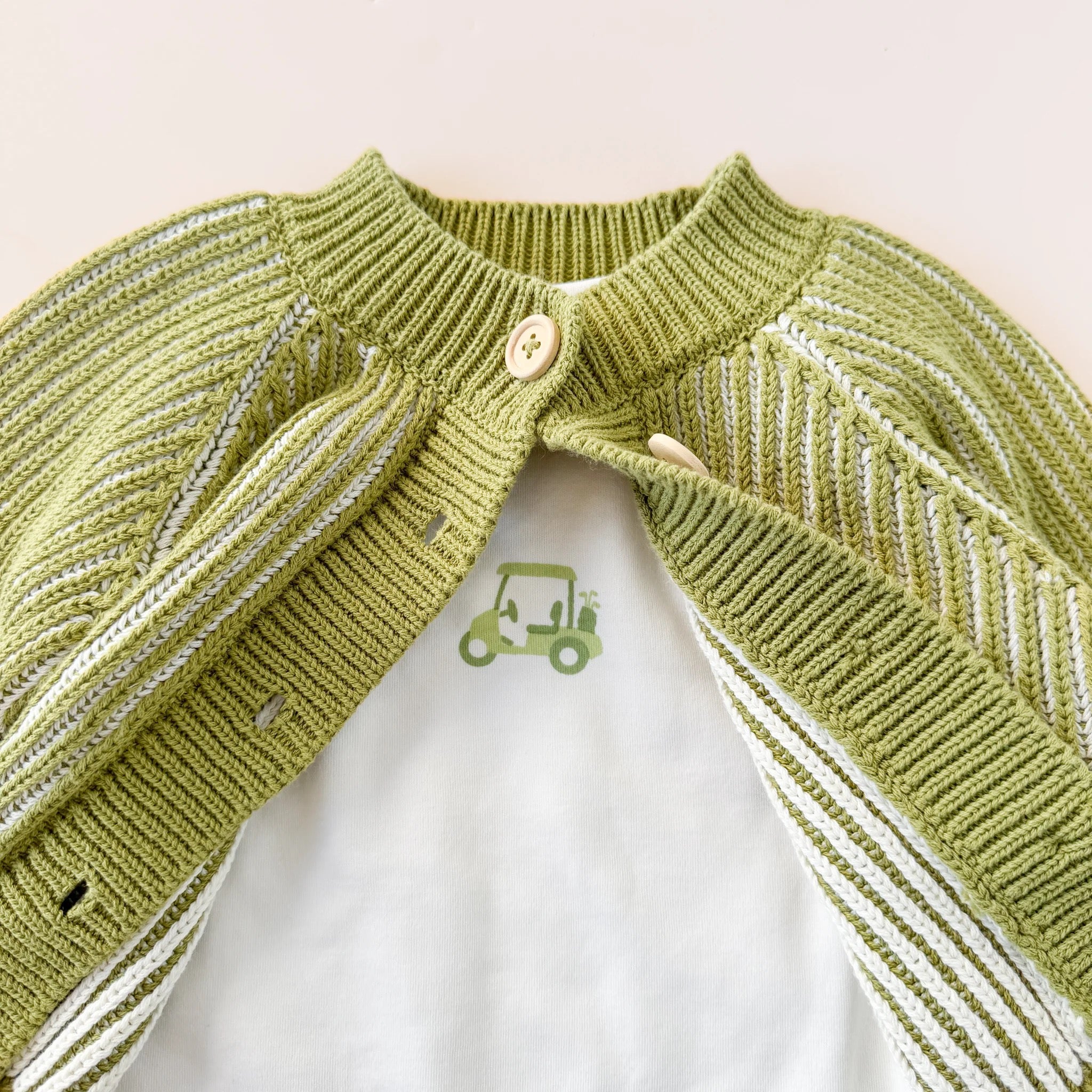Cotton Knit Brioche Cardigan, Green