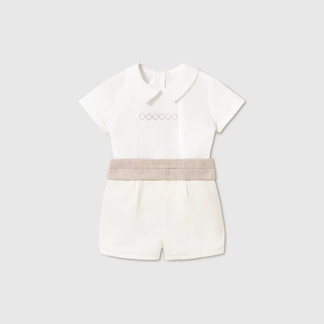 Mayoral Baby Boy 2 Piece Linen Short Outfit || Natural
