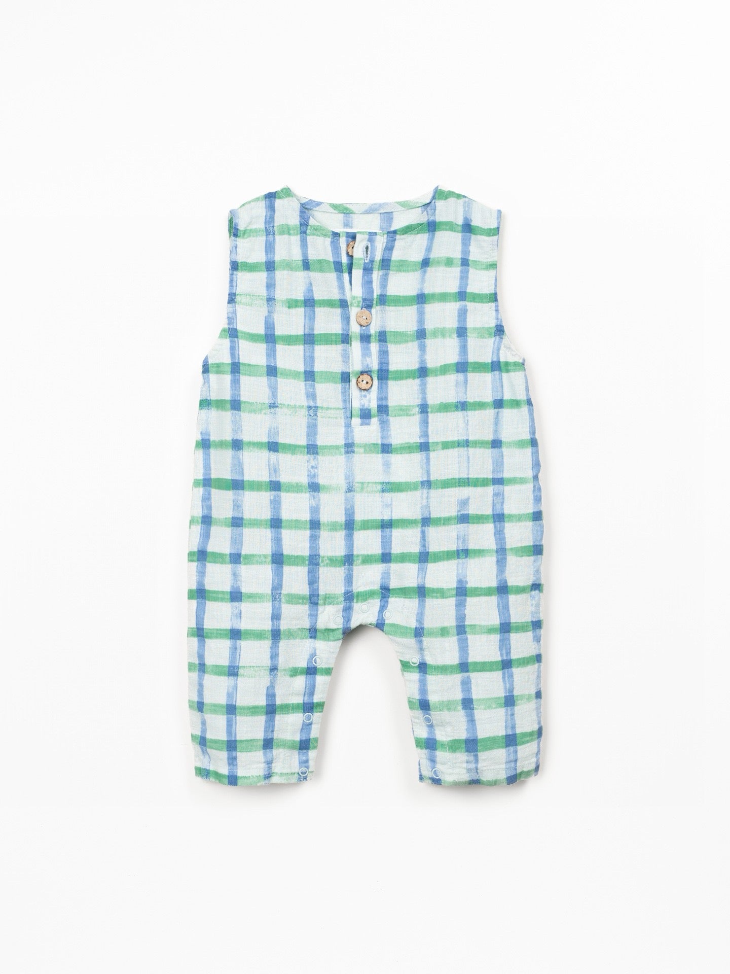 Play Up Checkered Woven Jumpsuit || Green Blue Check