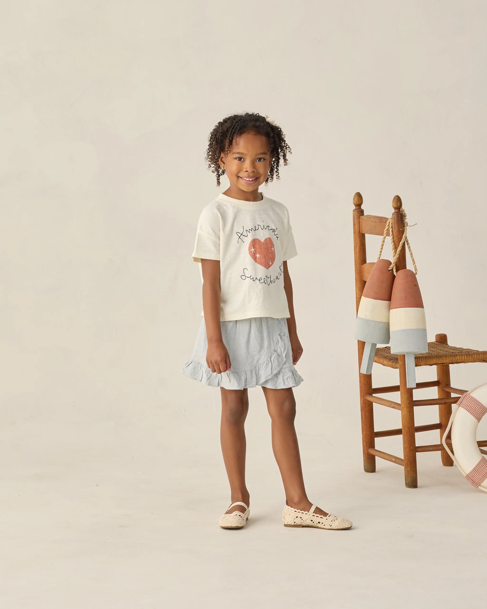 Rylee + Cru Wrap Ruffle Skirt || Heathered Light Blue