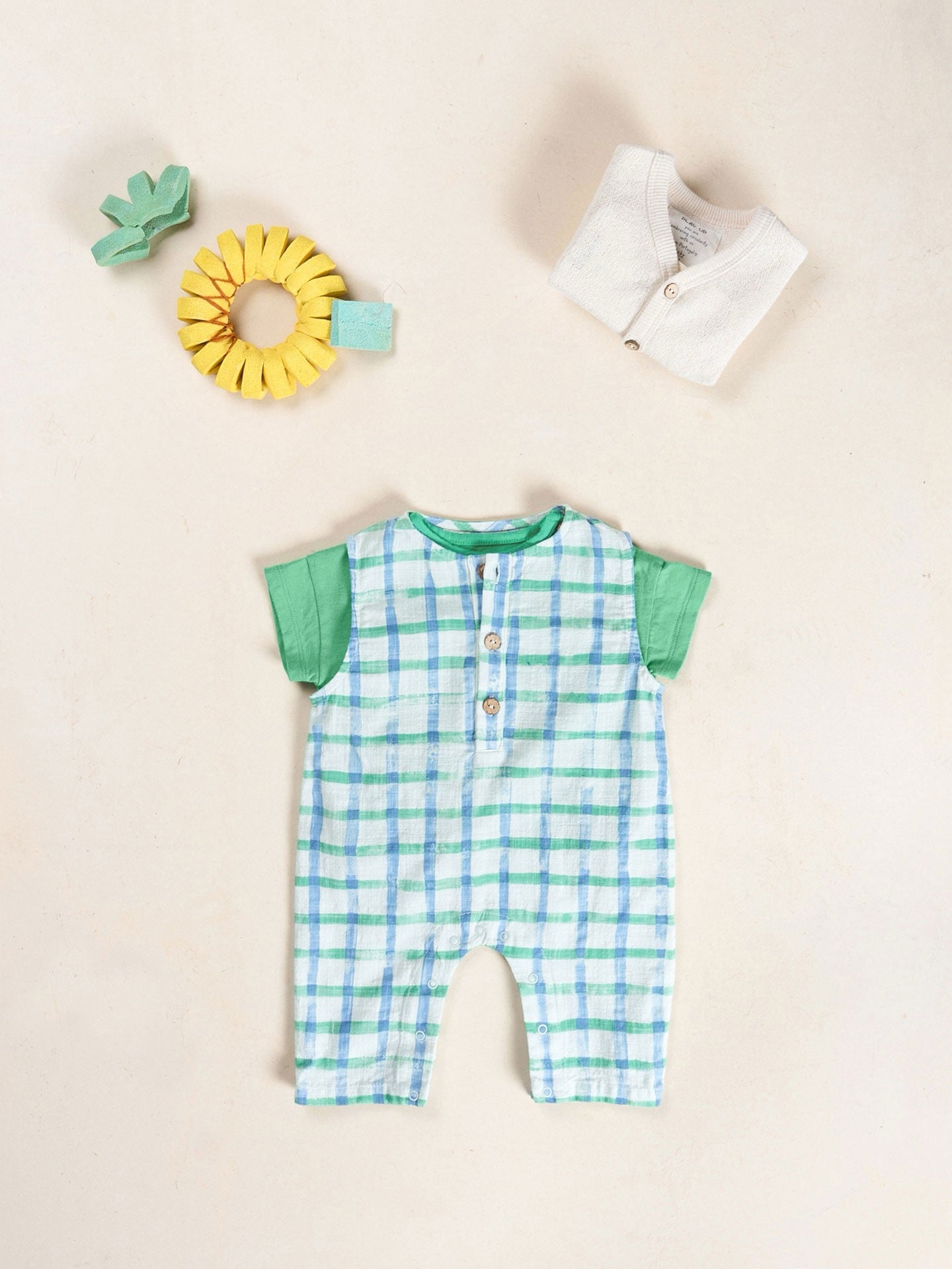 Play Up Checkered Woven Jumpsuit || Green Blue Check