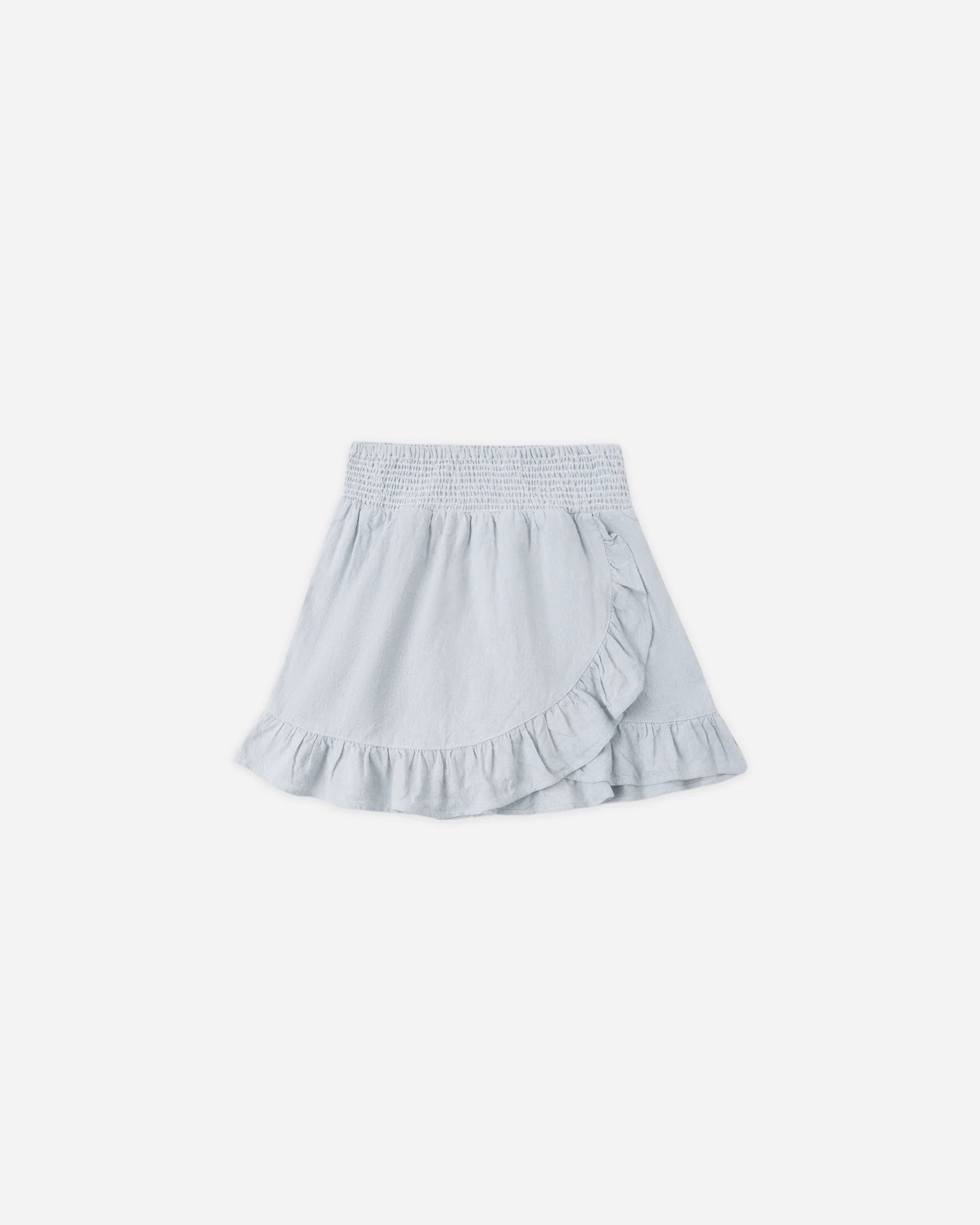 Rylee + Cru Wrap Ruffle Skirt || Heathered Light Blue