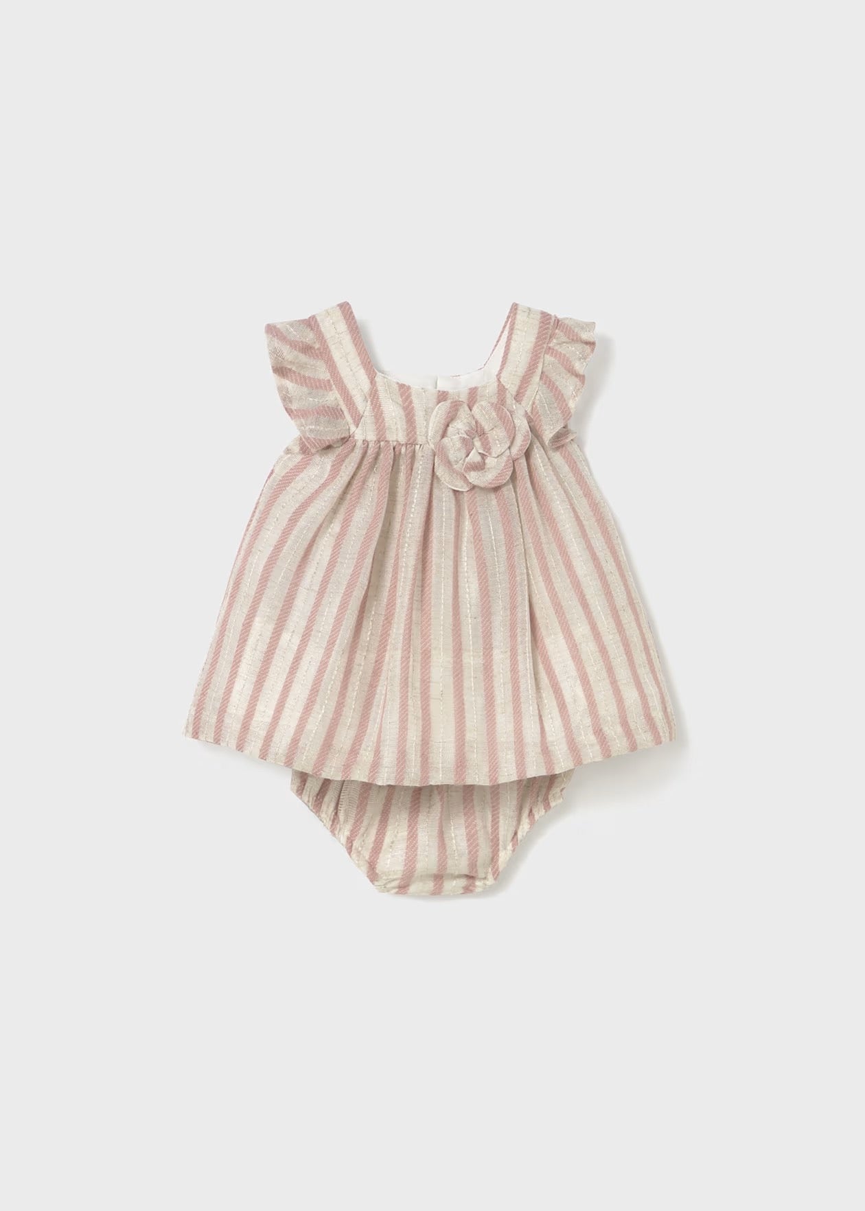 Mayoral Striped Linen Dress with Bloomers Baby Pink