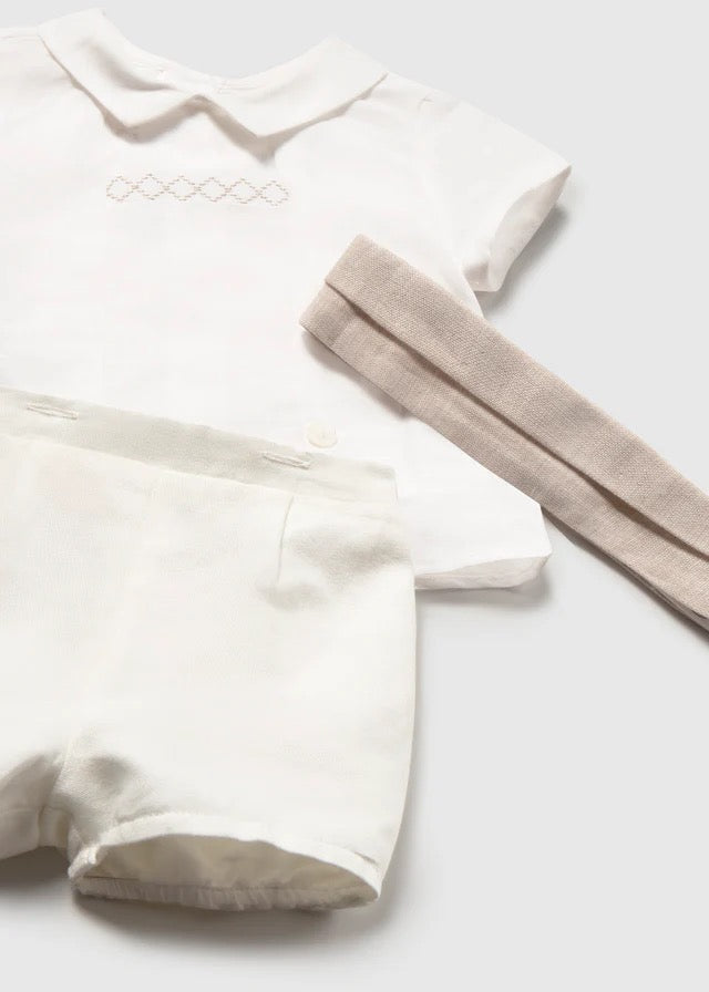 Mayoral Baby Boy 2 Piece Linen Short Outfit || Natural