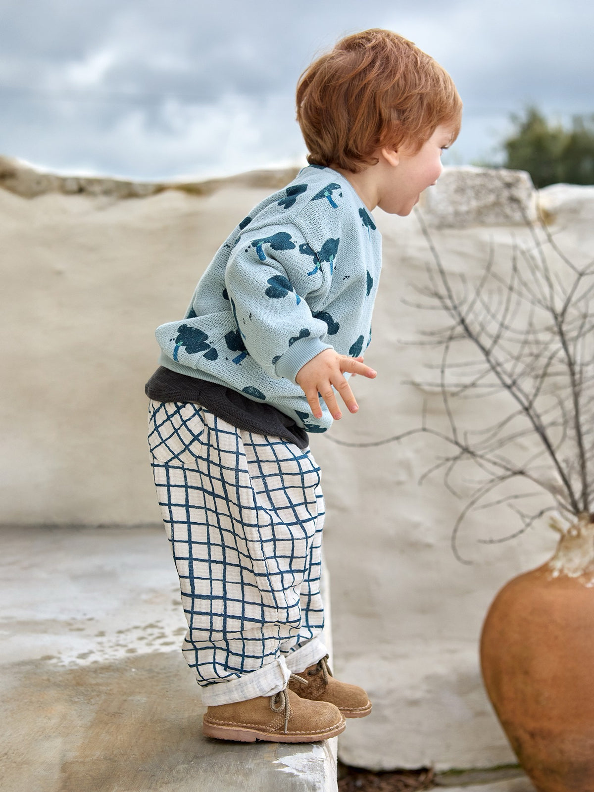 Play Up Printed Cotton Trousers || Teal Check