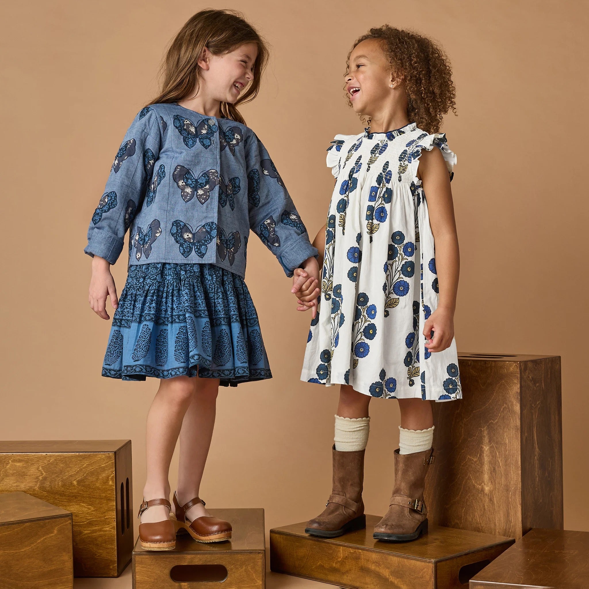 Girls Stevie Dress || Navy Buttercup Floral