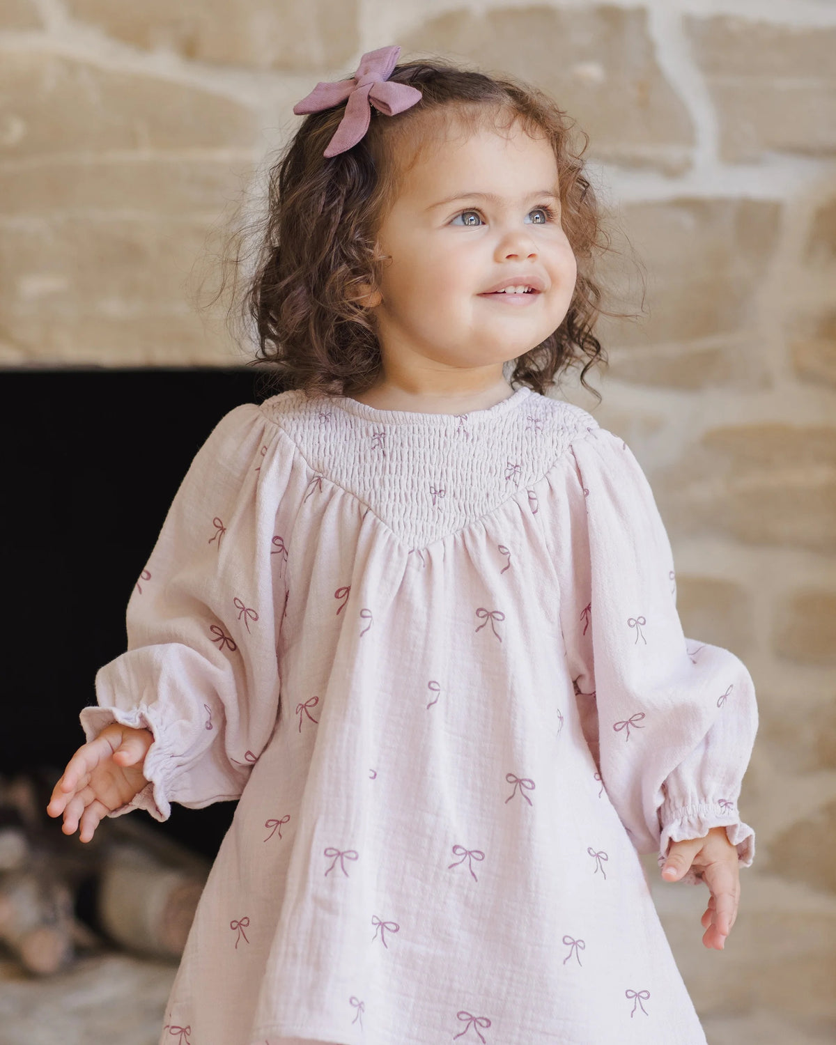 V Smocked Dress || Purple Bows