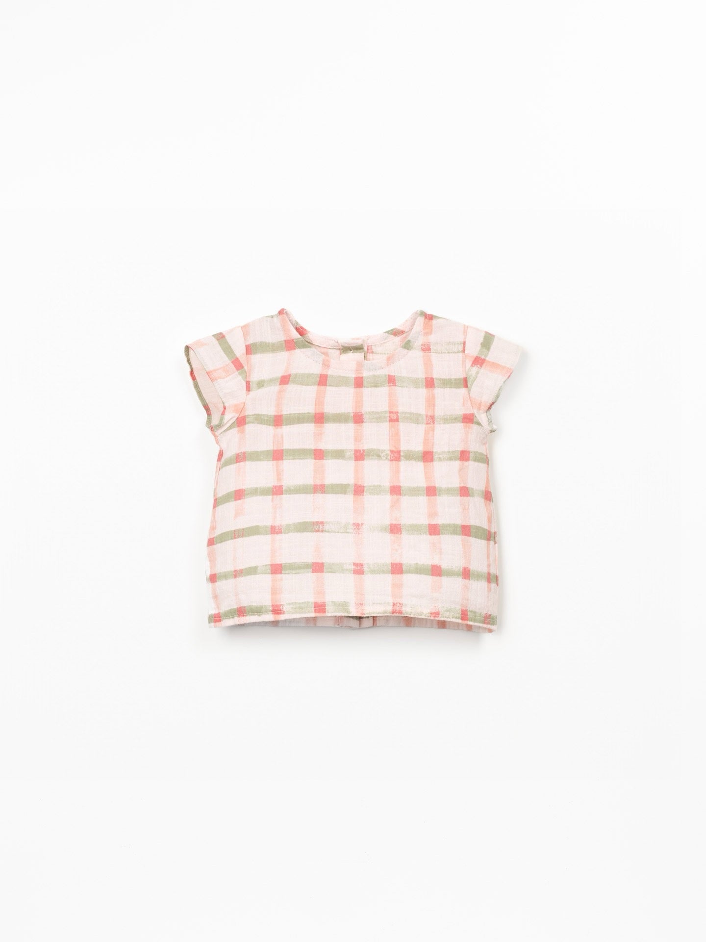 Play Up Organic Cotton Checkered Top || Pink-Green