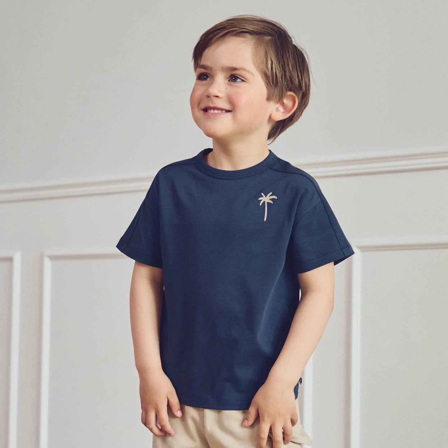 Palm Print T-Shirt & Short Set || Night Blue