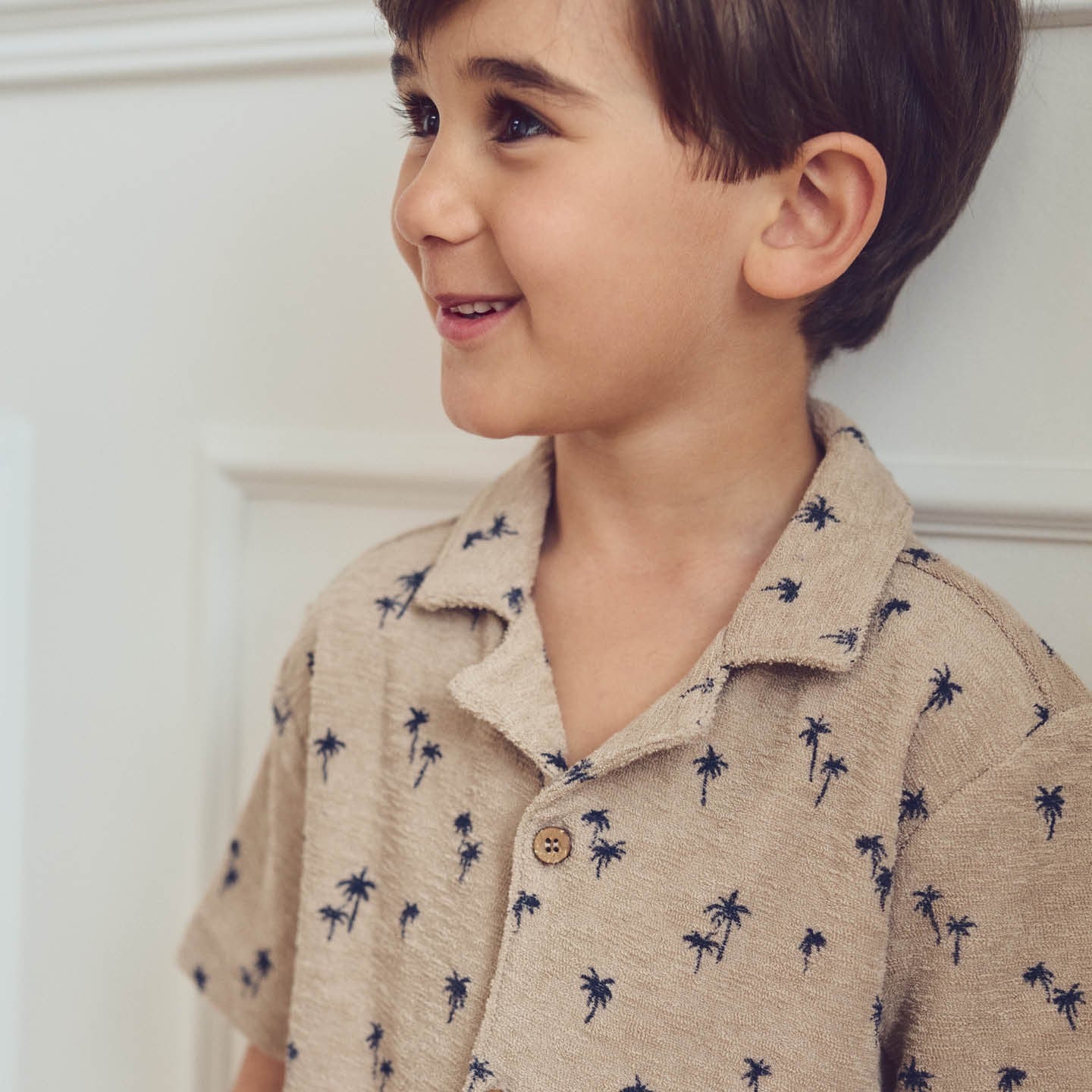 Palm Printed Terry Polo Shirt